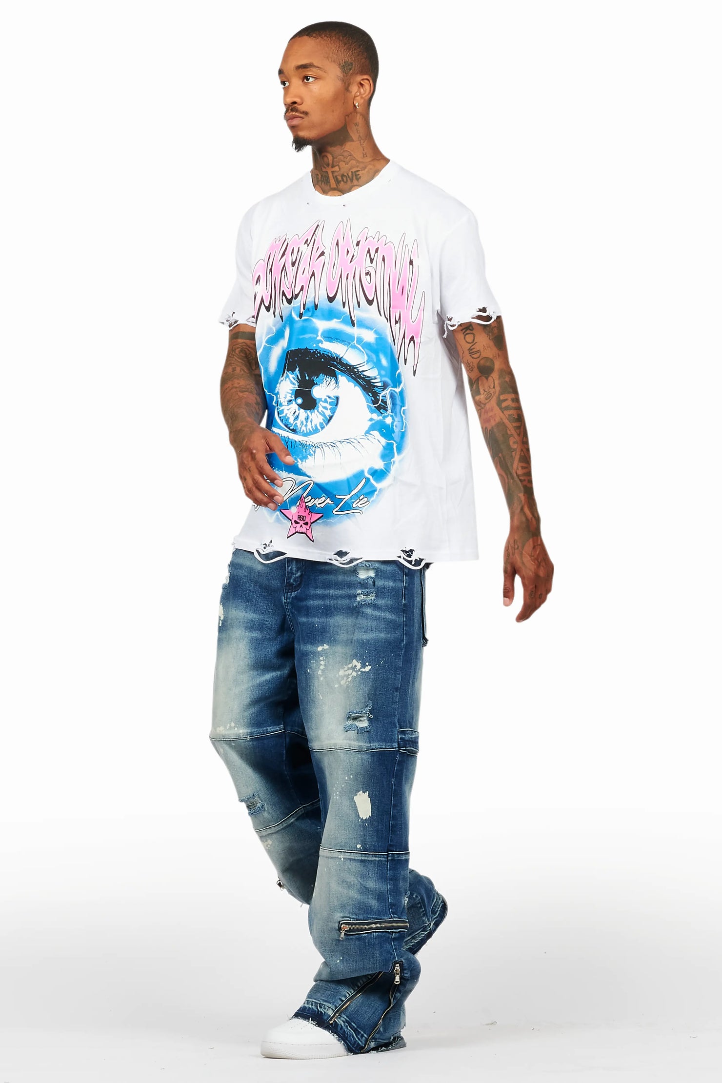 Pello White/Blue T-Shirt & Grib Baggy Fit Jean Bundle