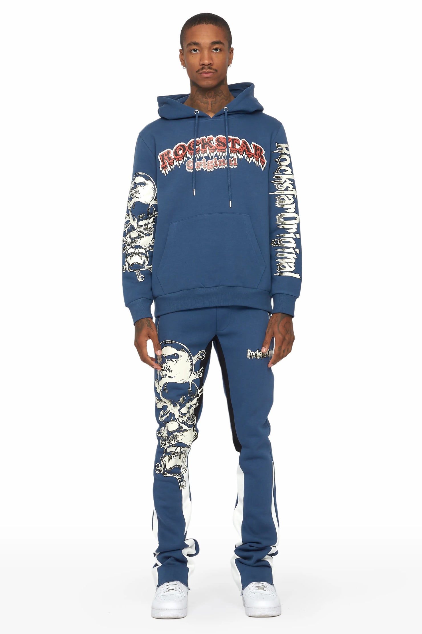 Tabor Navy Graphic Hoodie/Stacked Flare Pant Track Set