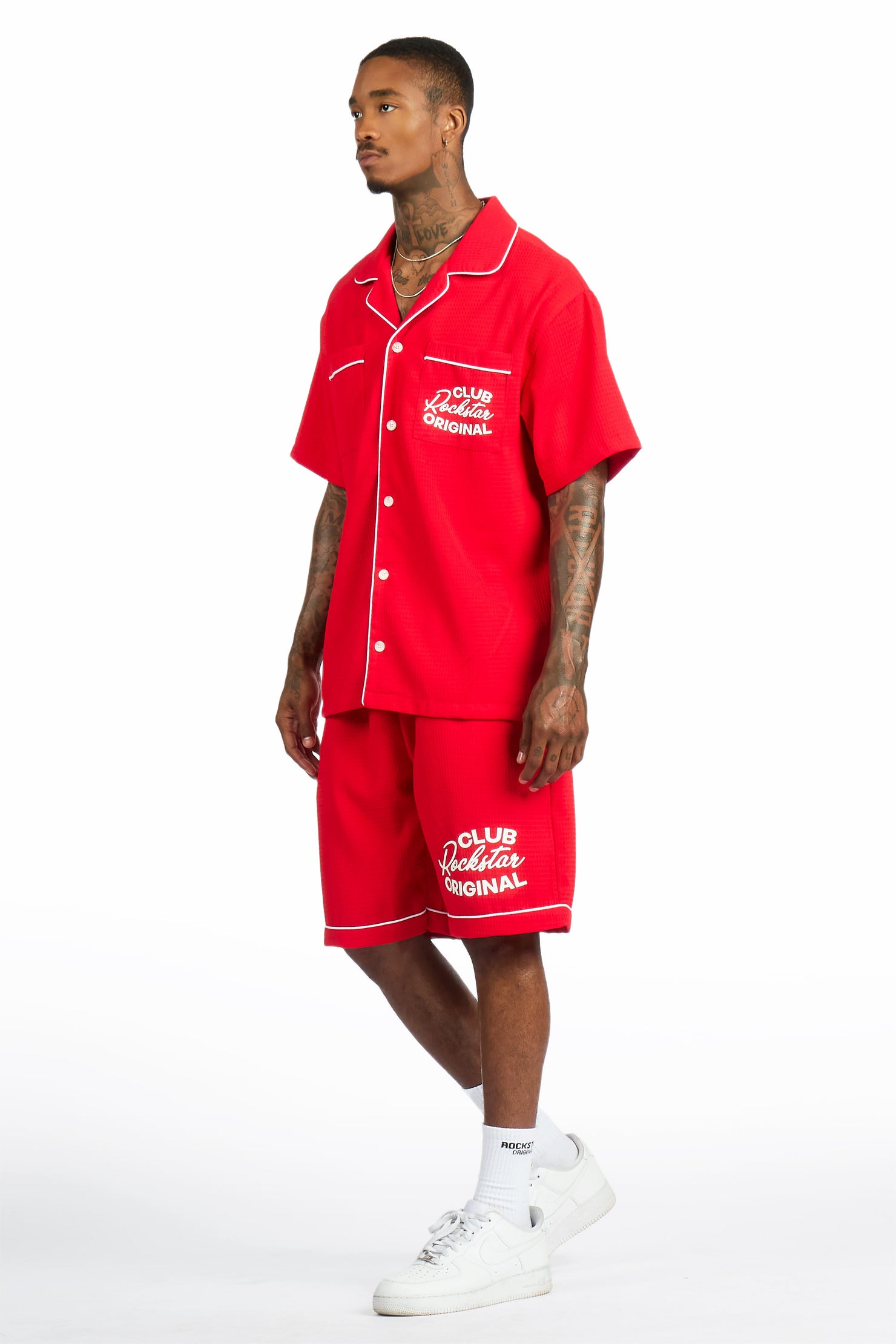 Clarence Red Button Down Shirt/Short Set