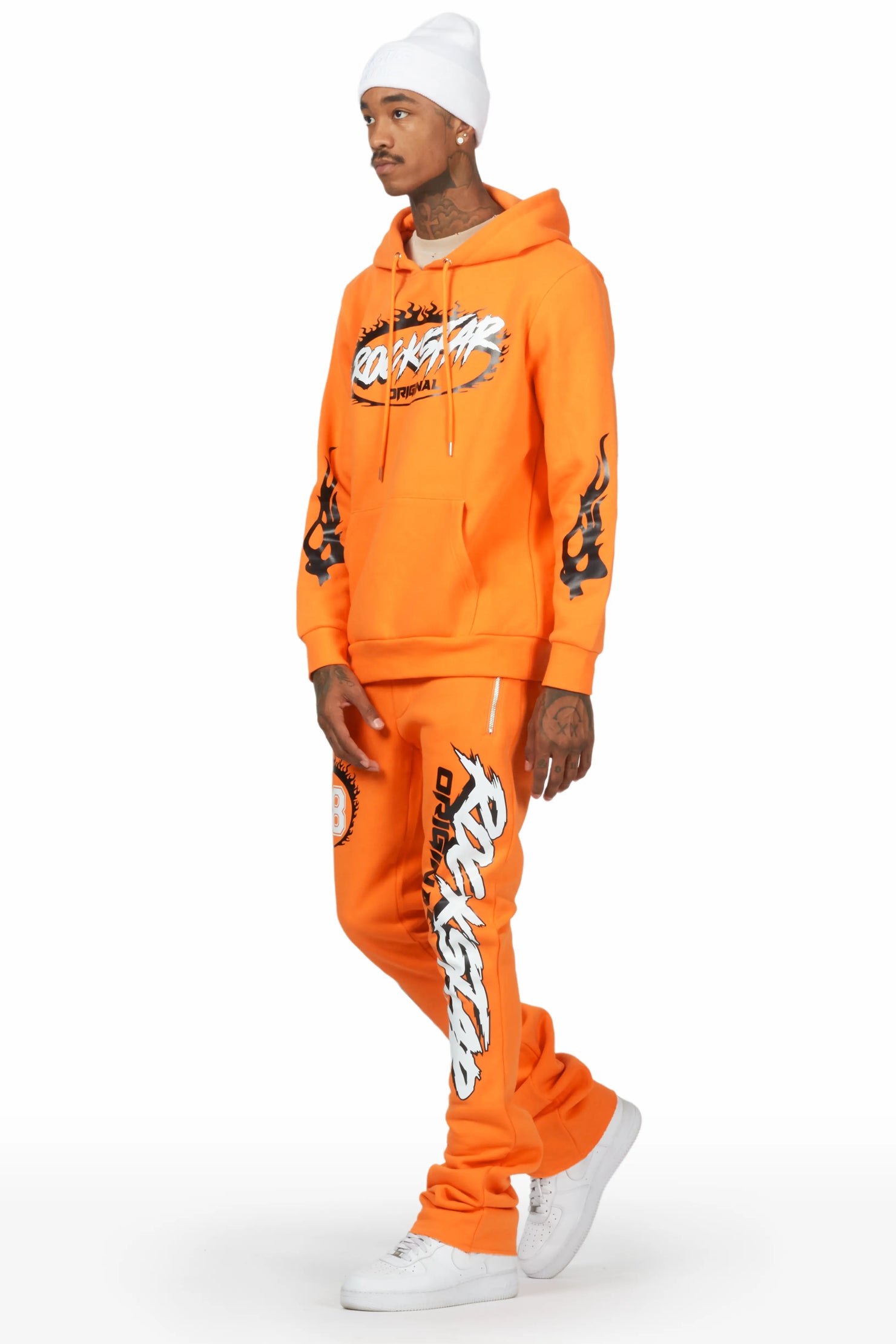 Draven Orange Hoodie/Stacked Flare Track Pant Set