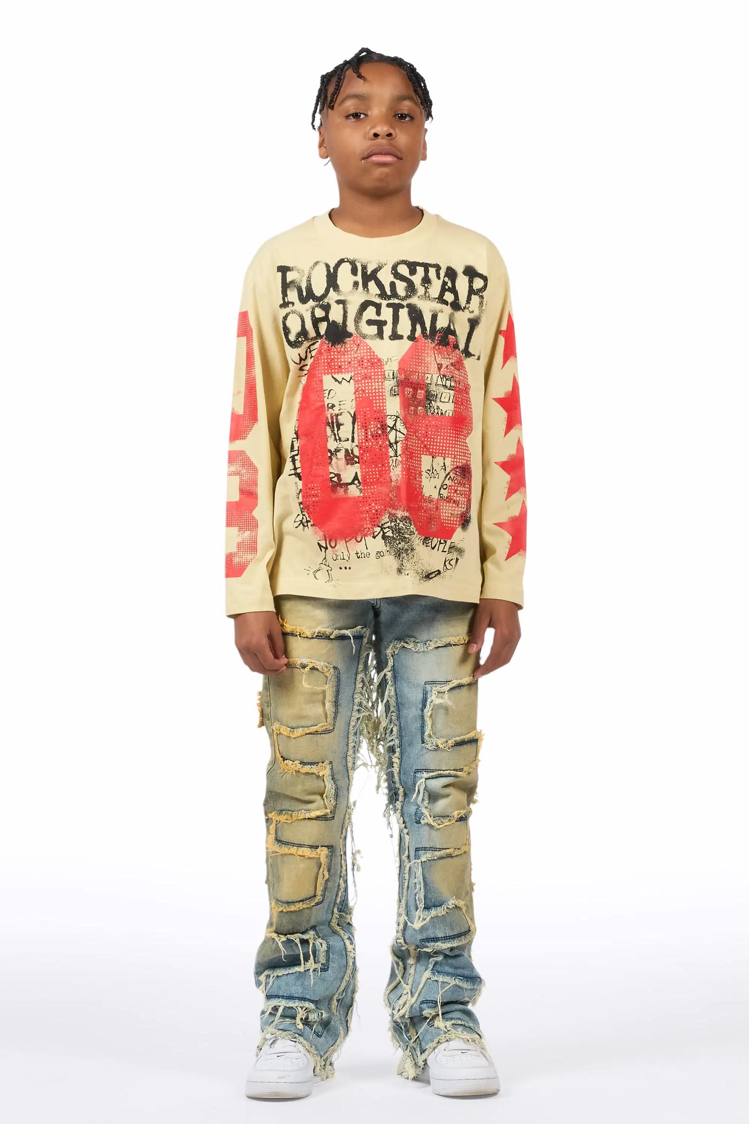 Boys Shake Tint Light Blue Stacked Flare Jean