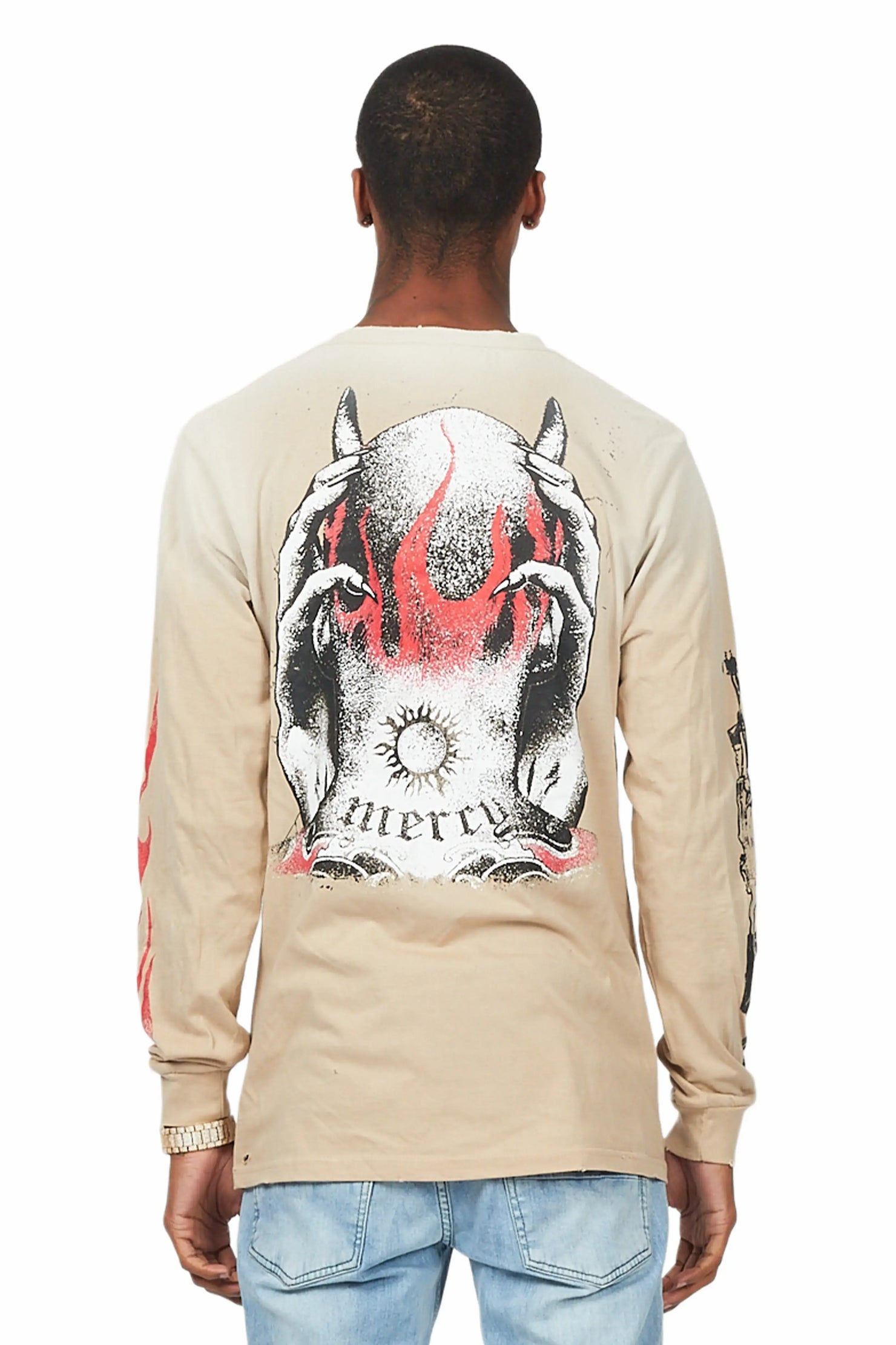 Mercy Beige Long Sleeve Graphic T-Shirt