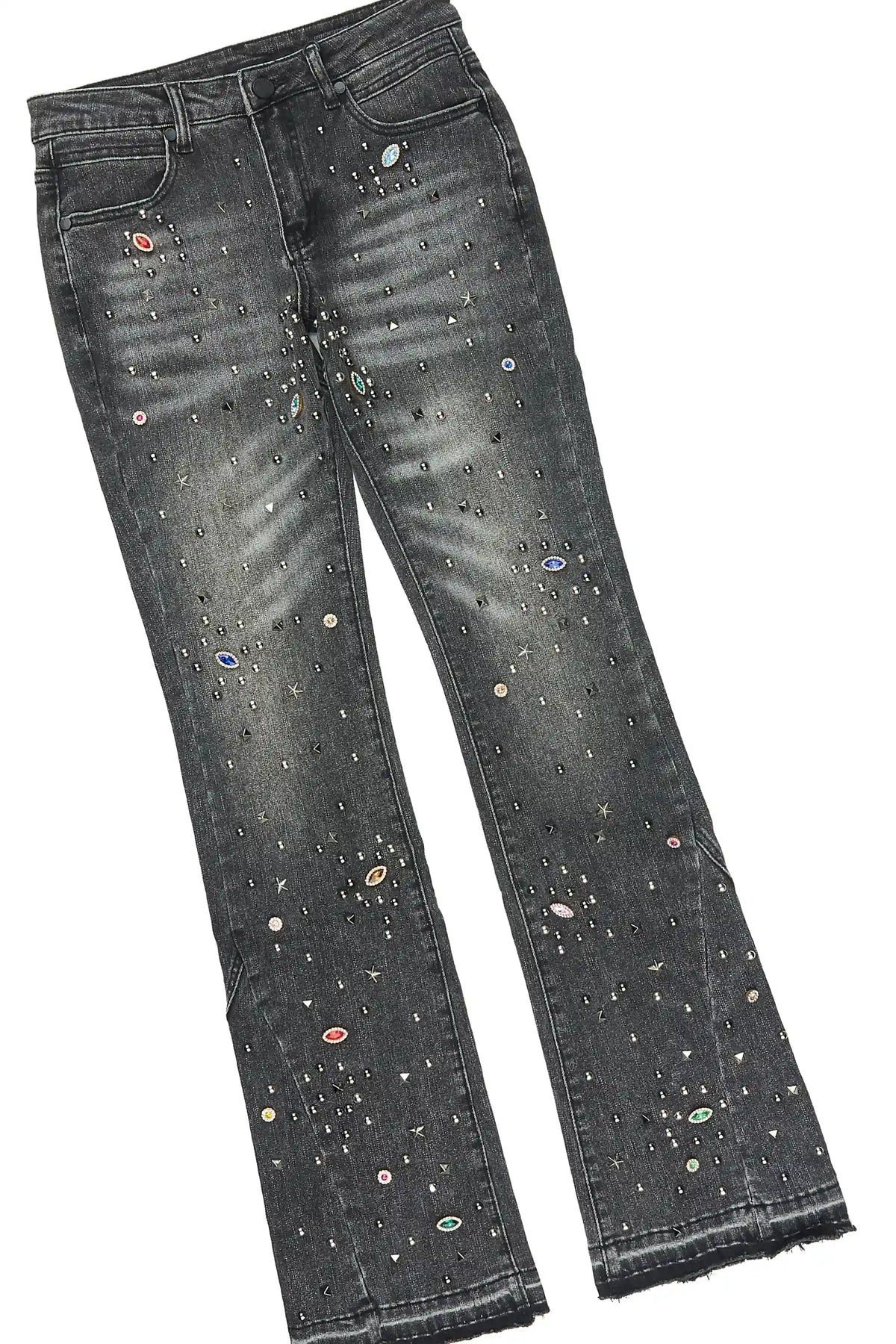 Boys Hendrix Black Rhinestone Denim Jacket/Stacked Flare Jean Set
