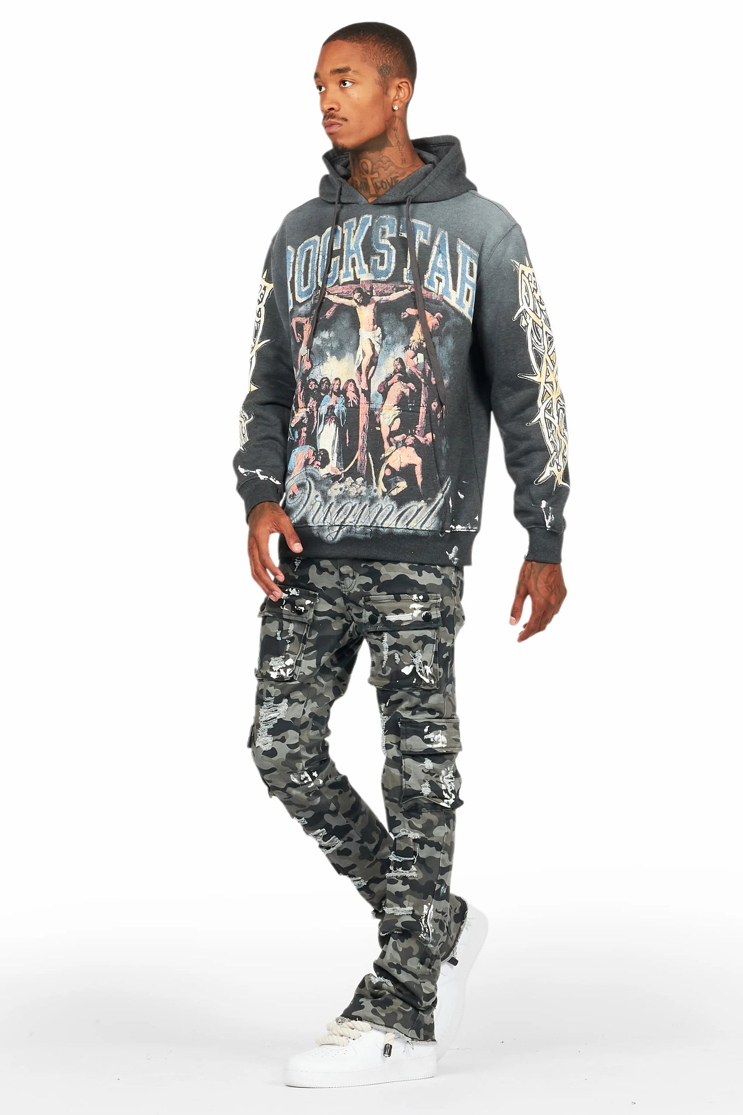 Waller Charcoal Hoodie/Stacked Flare Jean Bundle