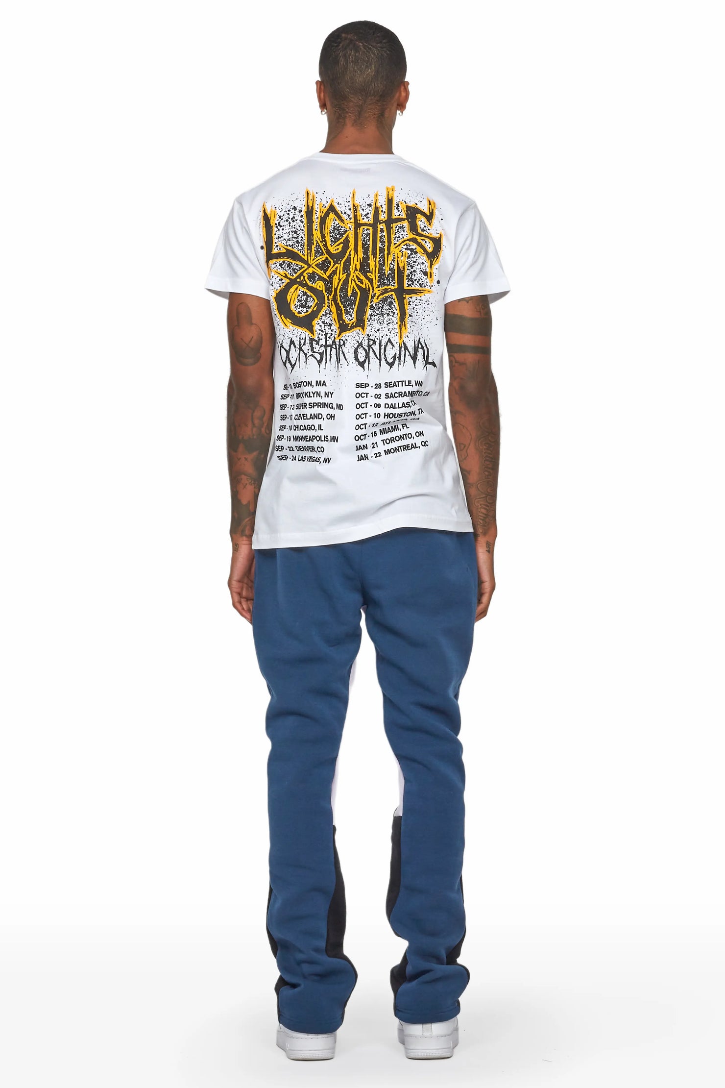 Joncarlo Navy Stacked Flare Track Pant