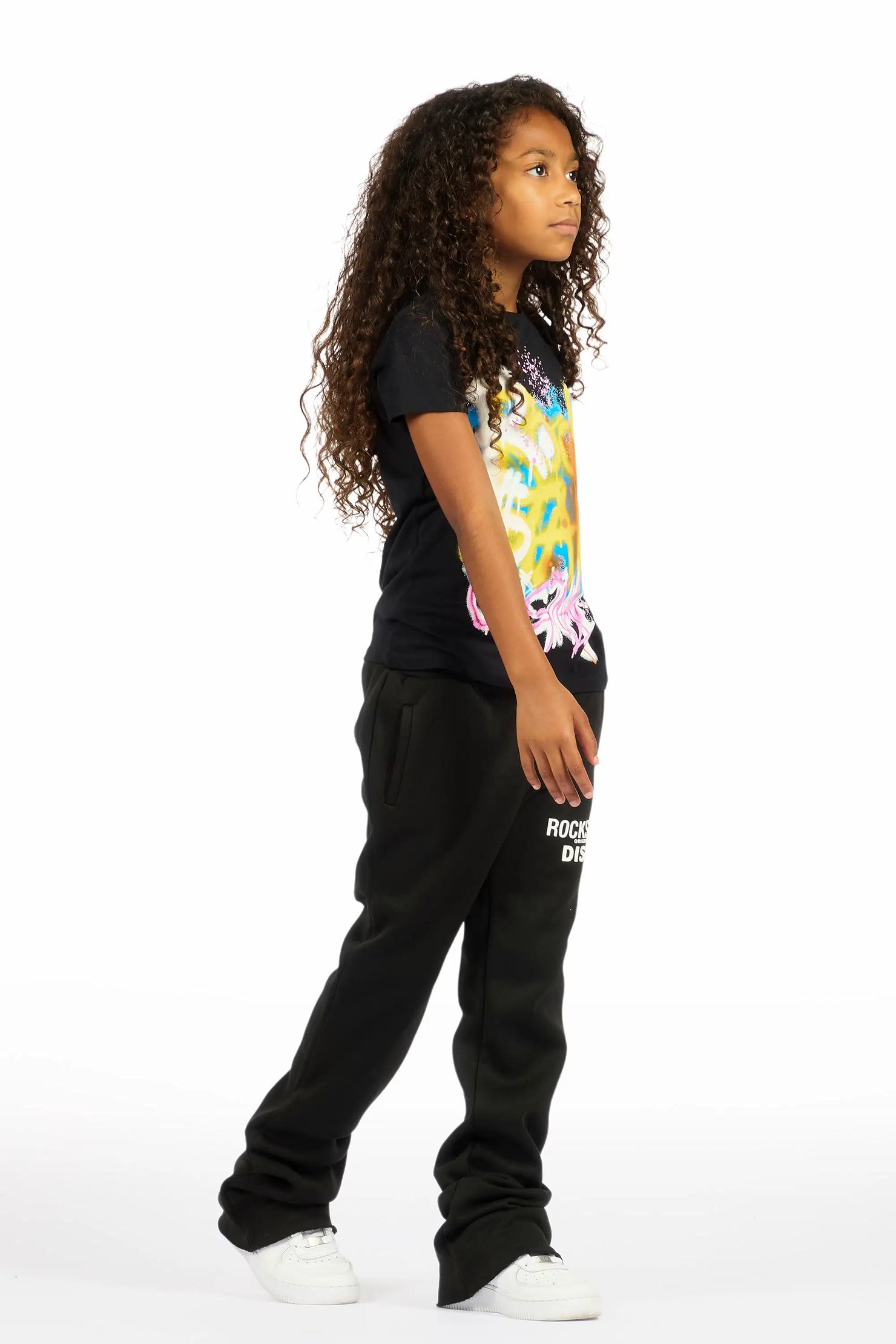 Girls Juliana Black Stacked Flare Pant