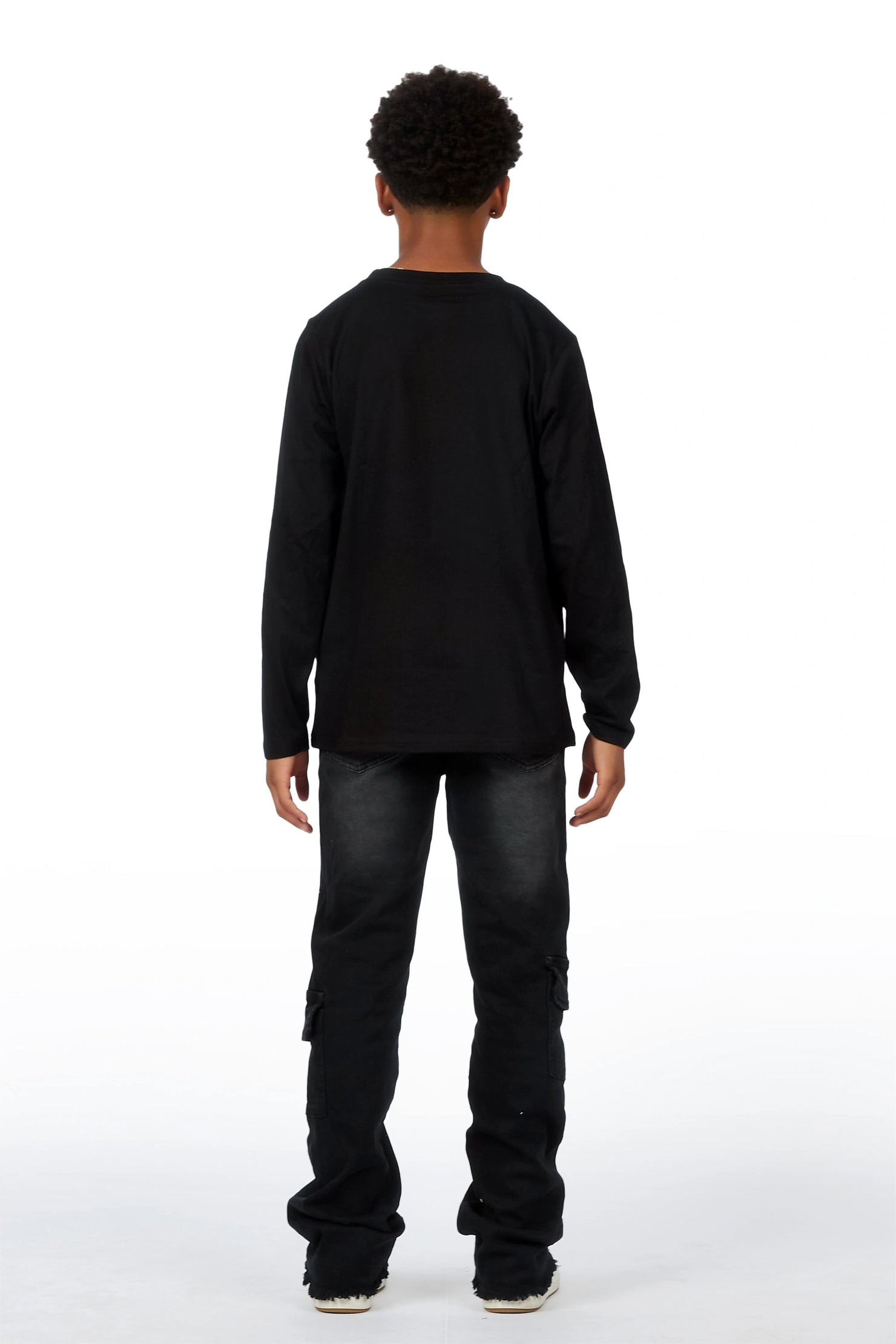 Boys Storm Black Long Sleeve T-shirt Painter Stacked Jean Set