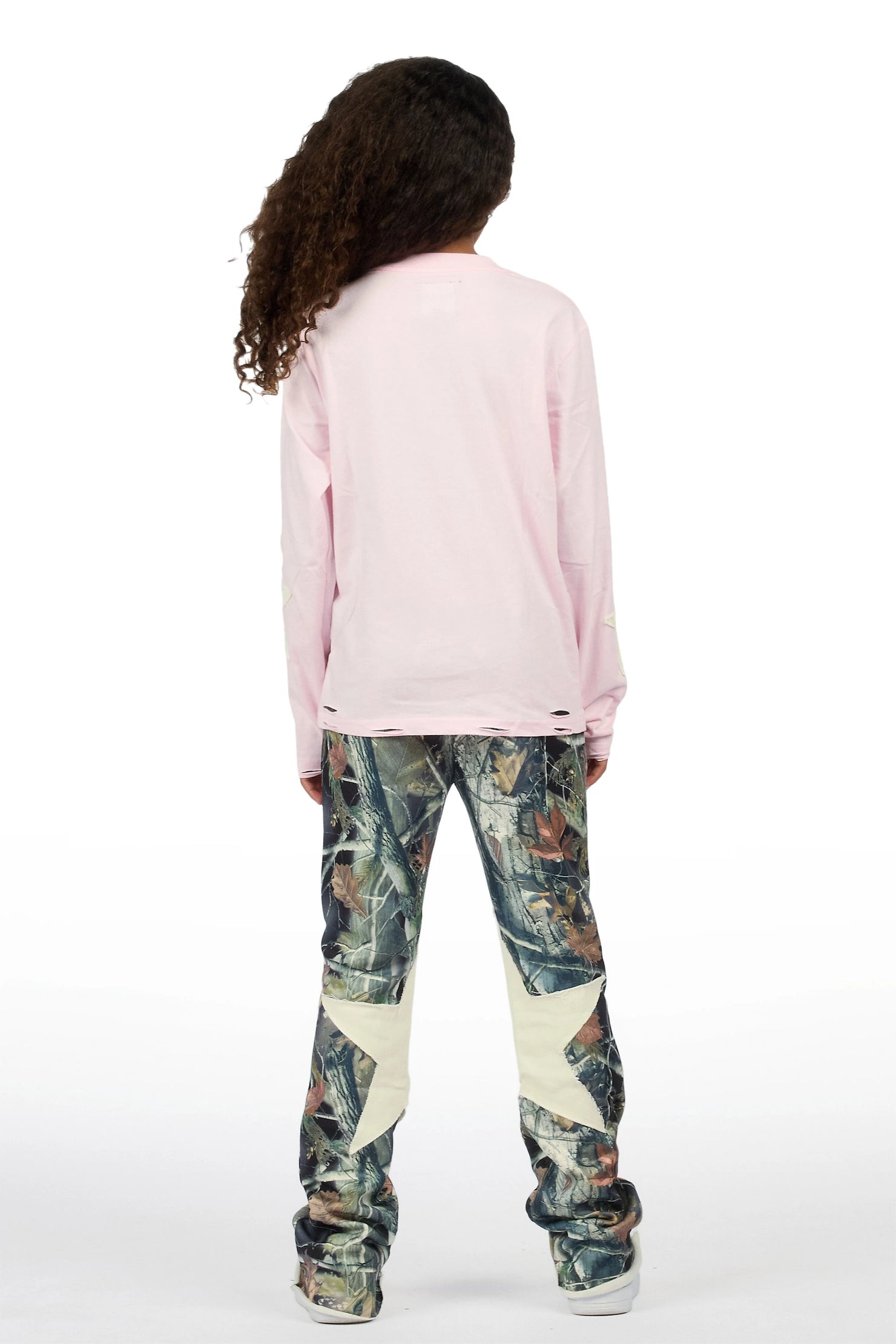 Girls Delgera Pink/Camo Long Sleeve T-Shirt Track Set