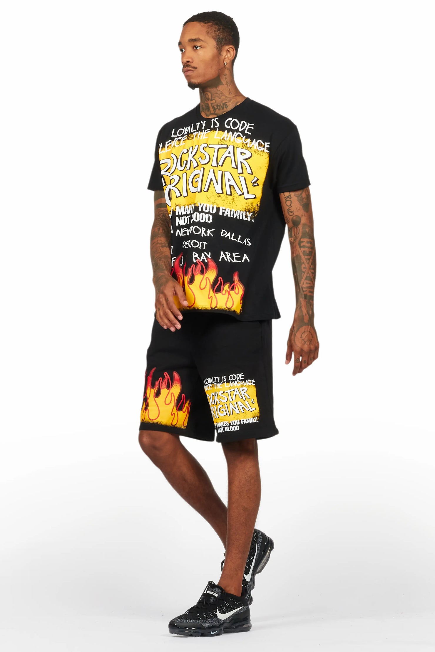 Beno Black Graphic T-Shirt Short Set