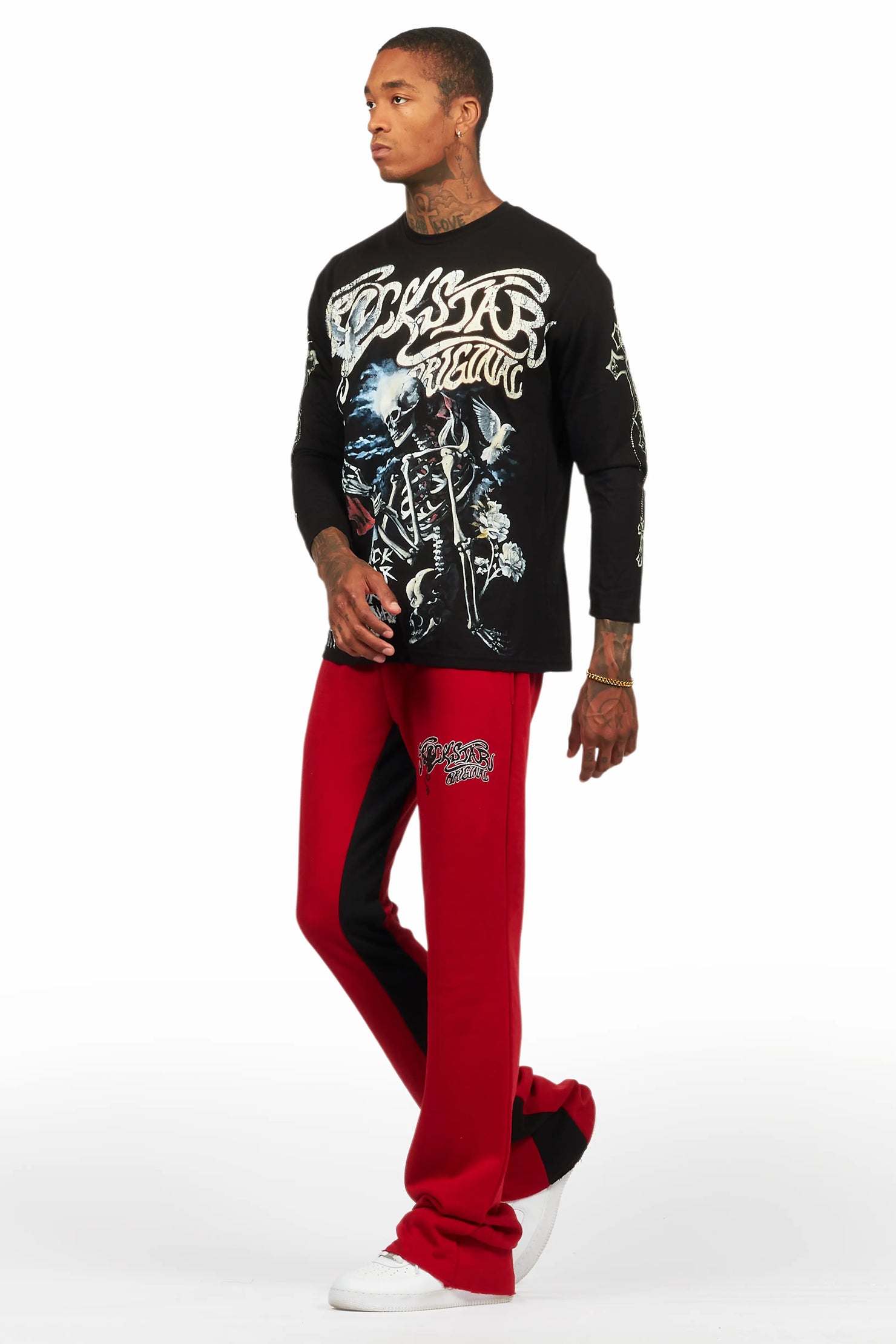 Danby Black/Burgundy Long Sleeve T-Shirt/Baggy Pant Set