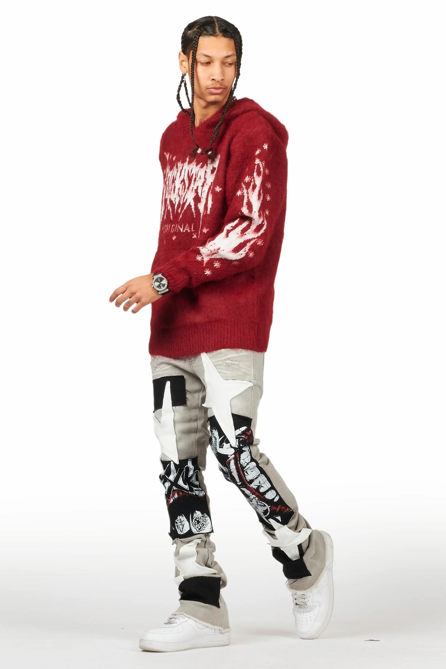 Raymond Red Graphic Knitted Mohair Hoodie