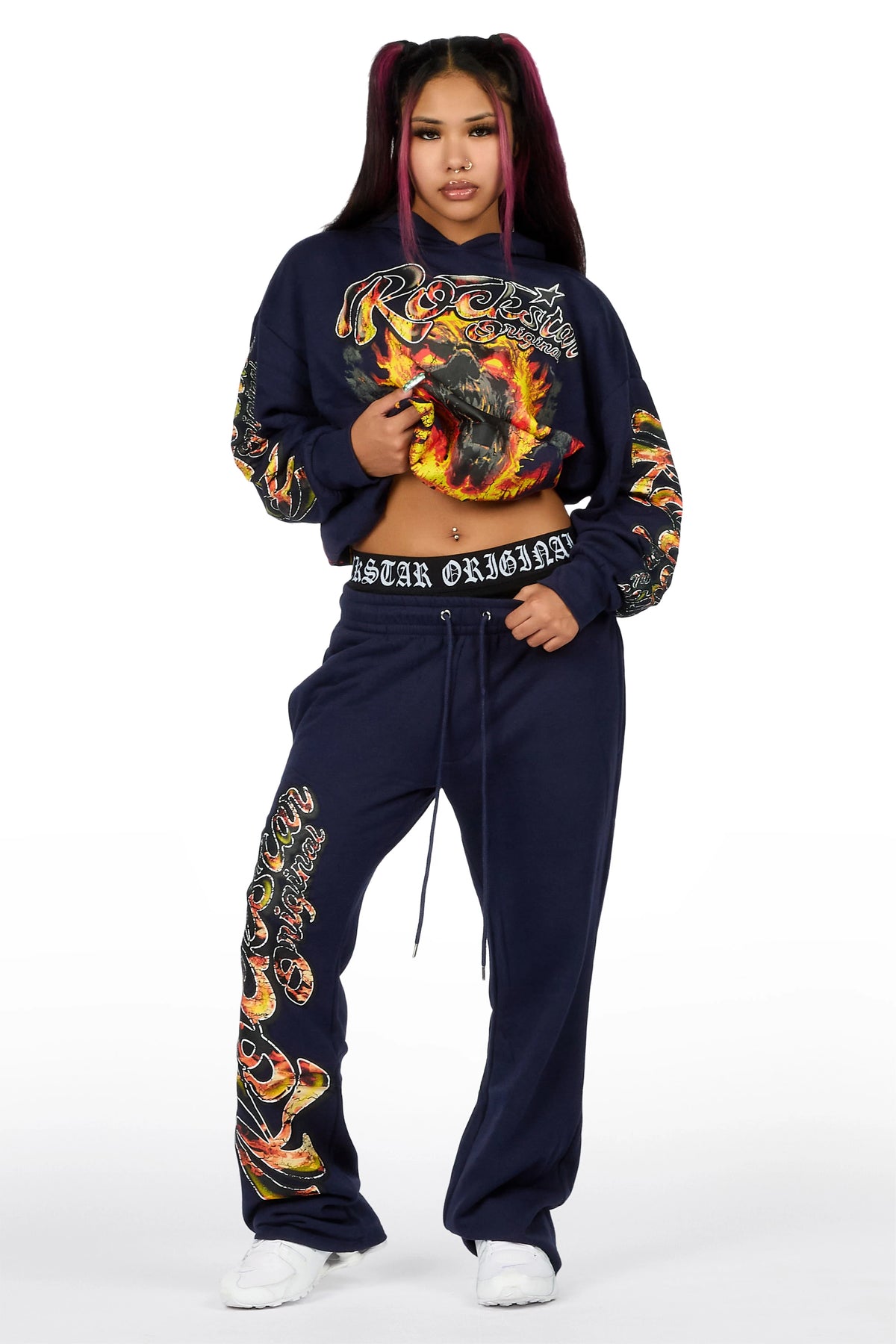 Taliyah Navy Graphic Baggy Fit Track Set