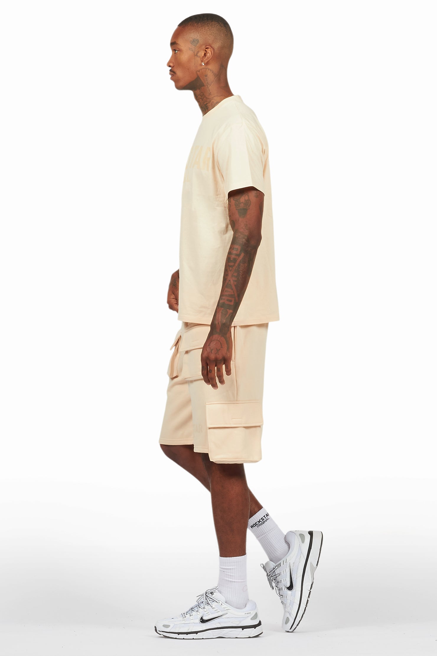 Sana Beige T-Shirt Cargo Shorts Set