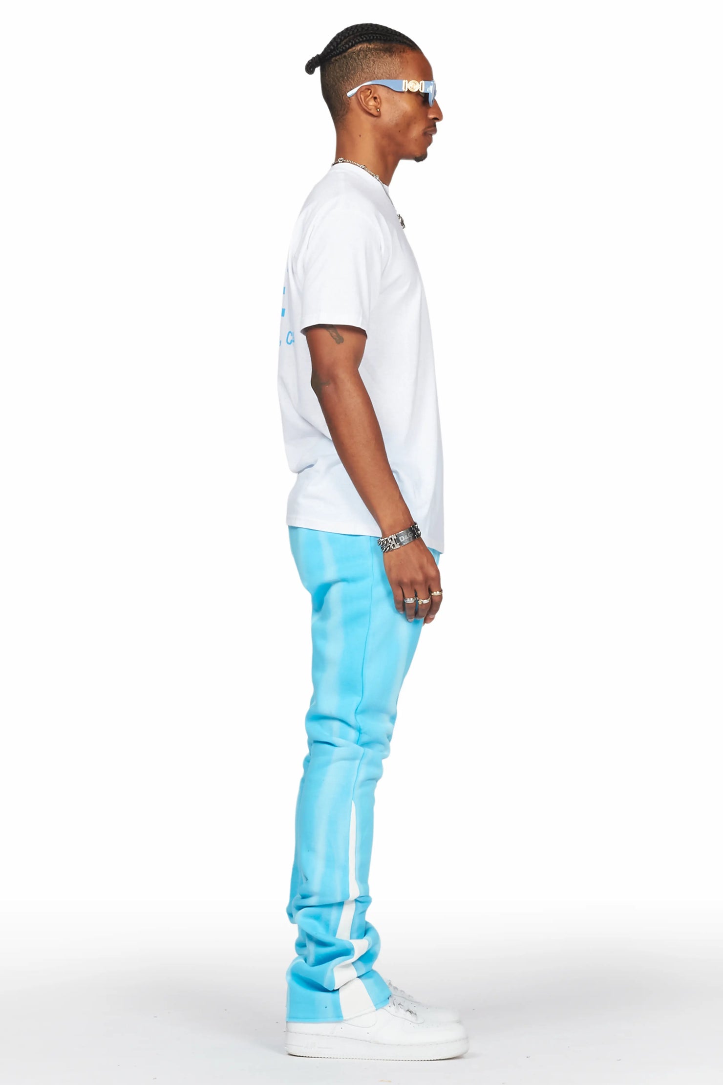 Firoz Blue Graphic Stacked Flare Pant