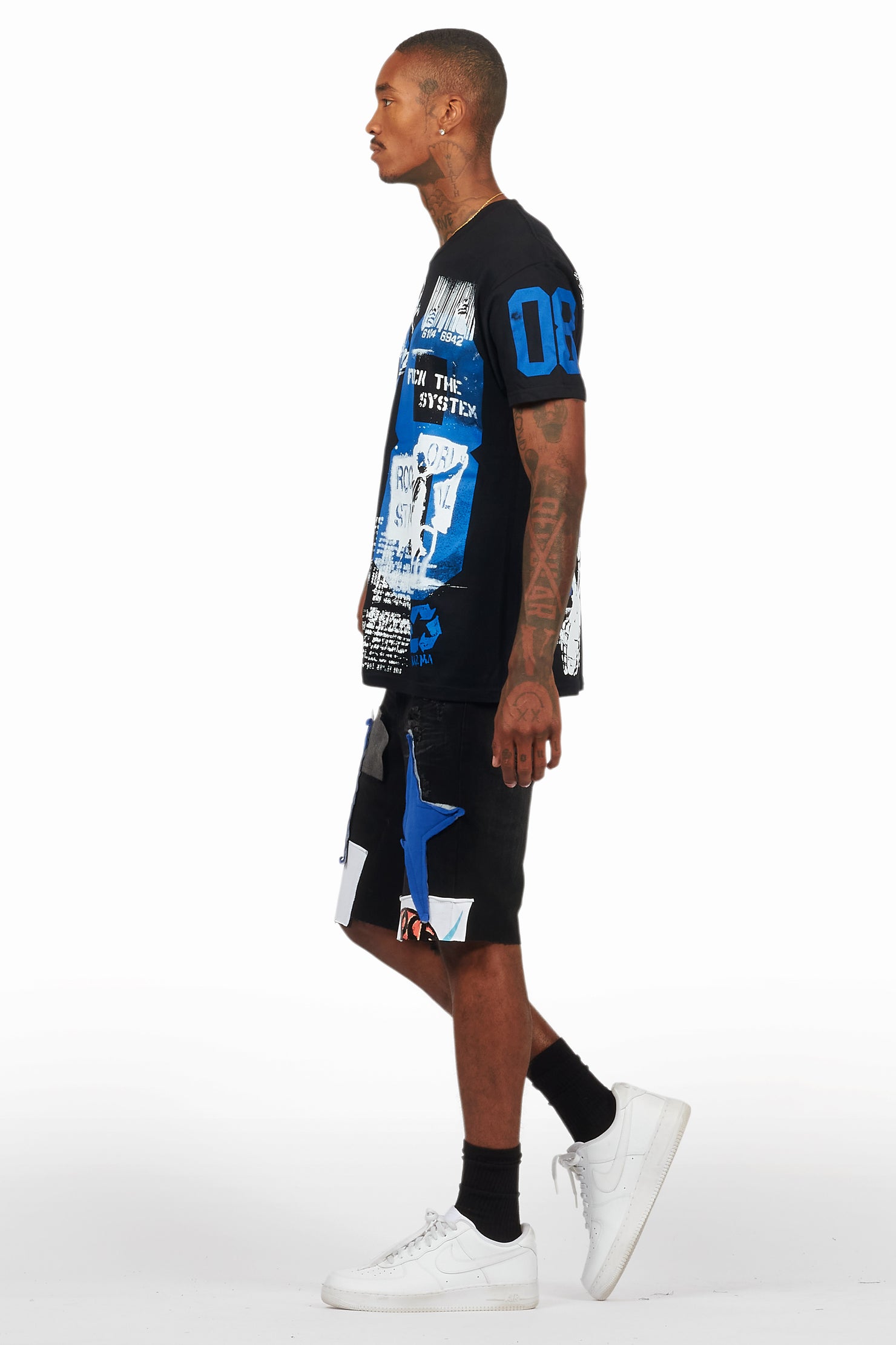 Grill Black/Blue T-Shirt/Denim Short Set