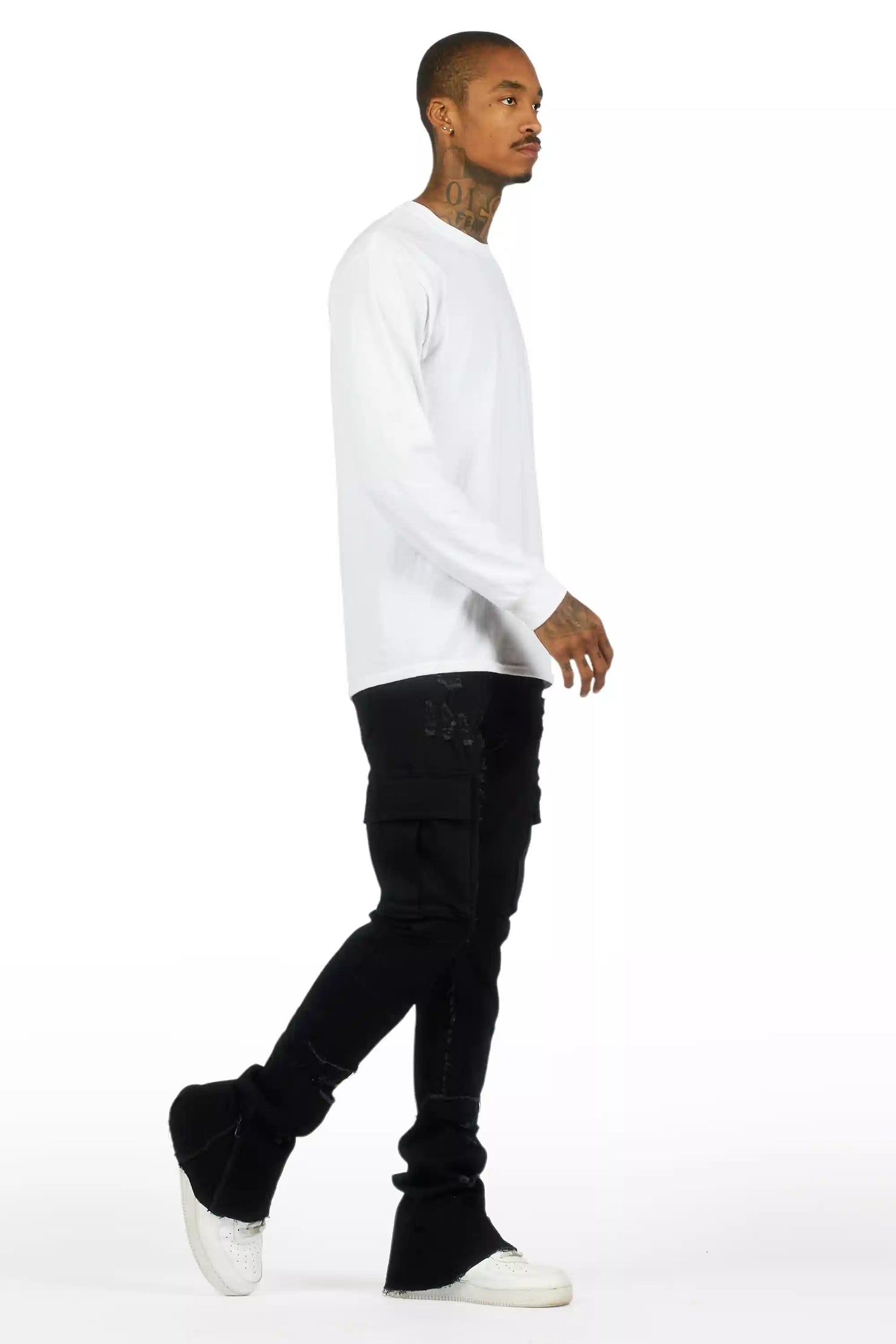 Aftermath Jet Black Stacked Flare Jean