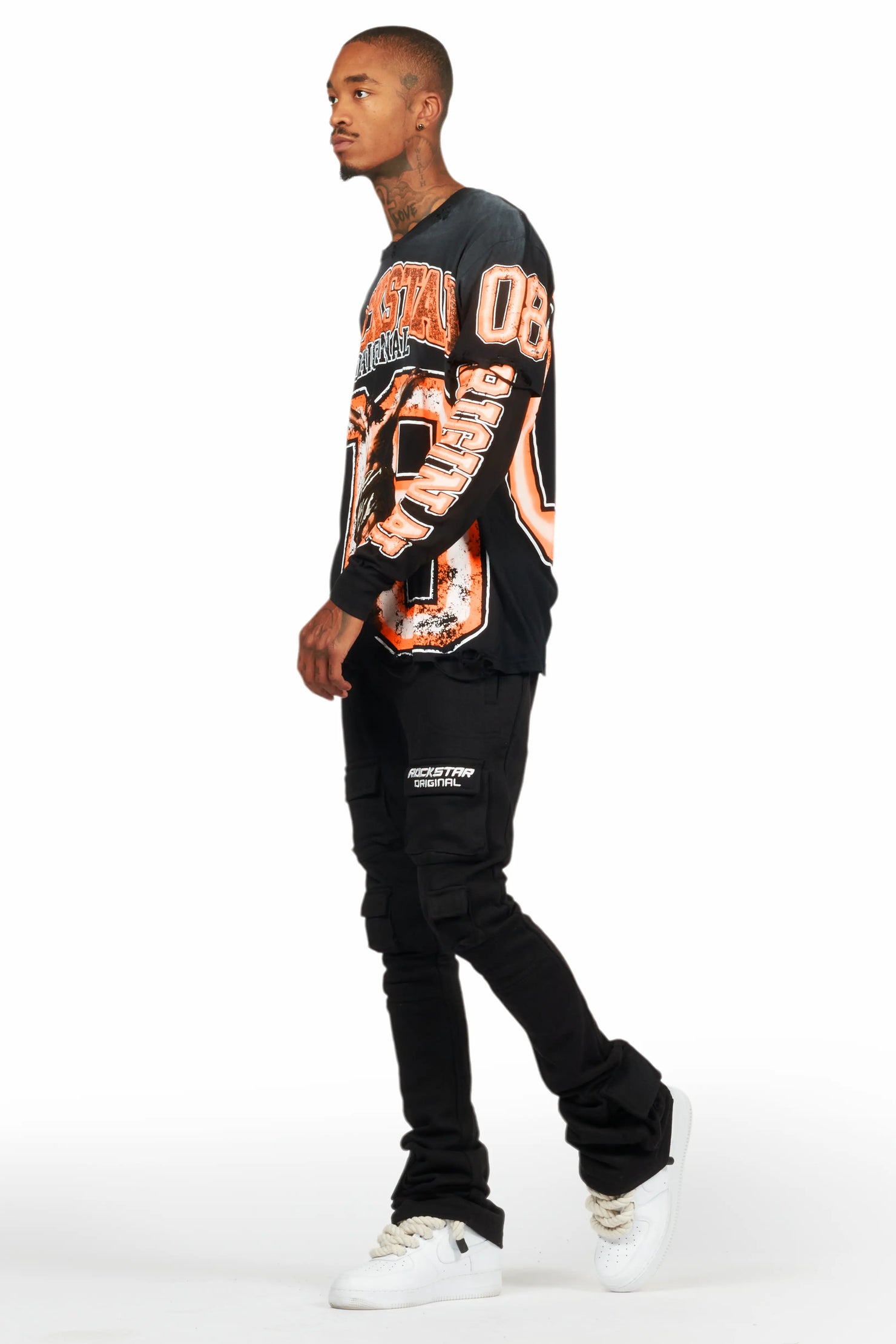 Fields Black/Orange Double Layer Long Sleeve Graphic T-Shirt