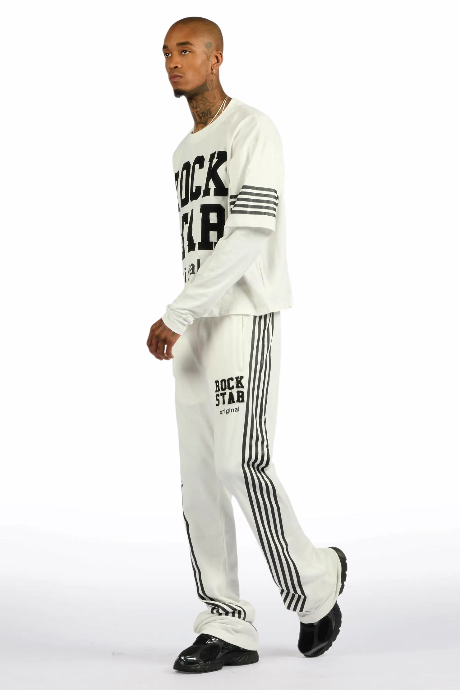 Rulik White Double Layer T-Shirt/Baggy Stacked Track Set