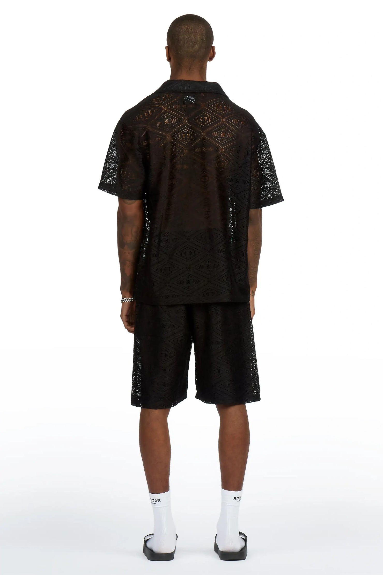 Sheck Black Button Down Shirt/Short Set