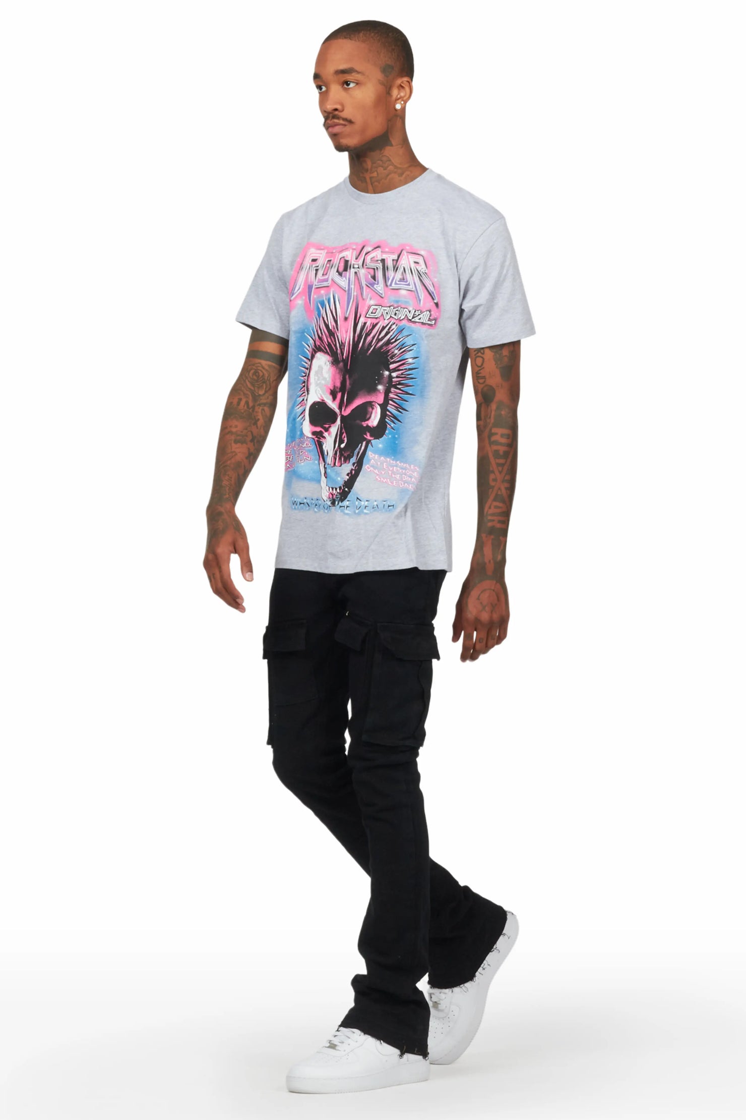 Obern Grey T-Shirt & Sarg Black Stacked Flare Jean Bundle