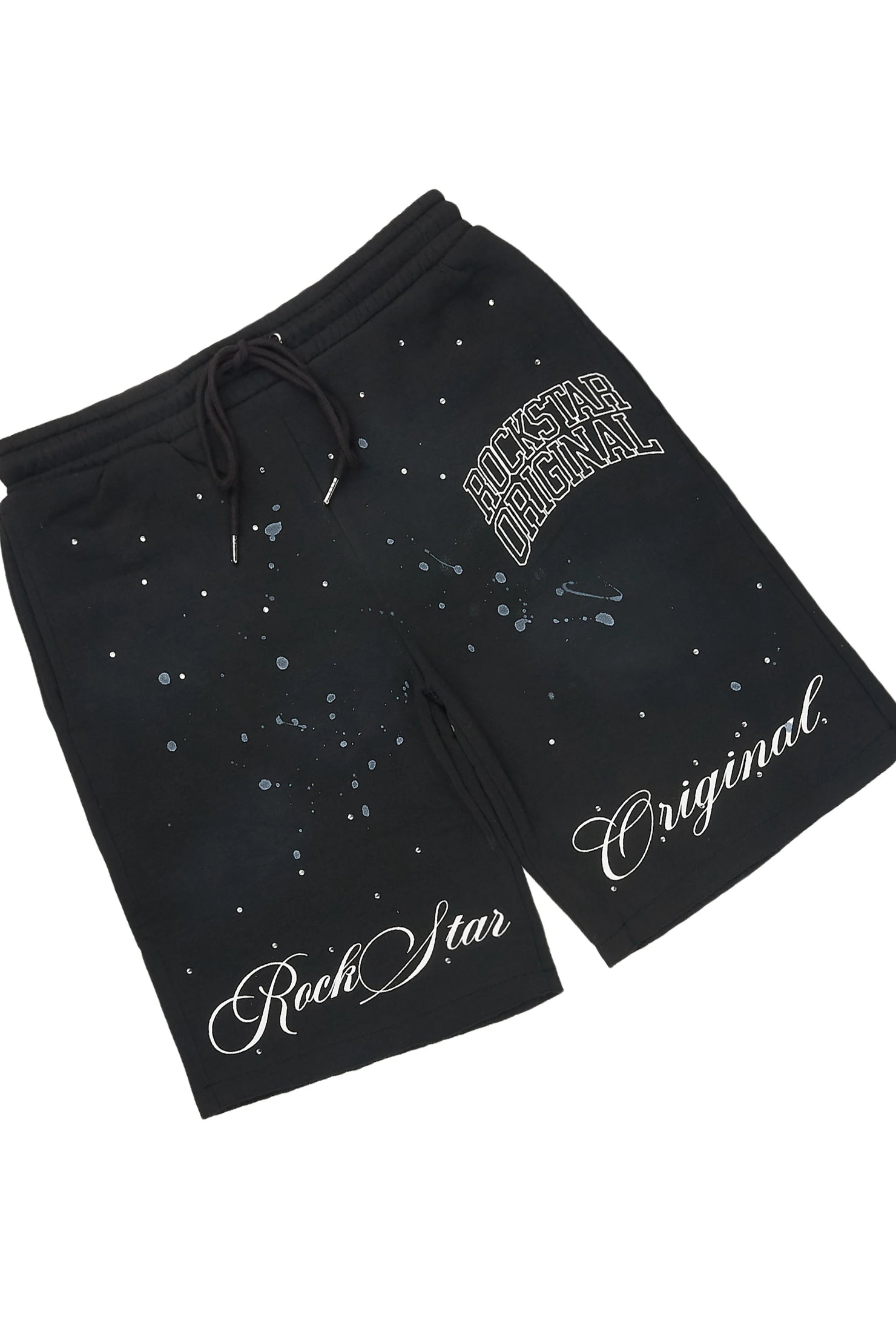 Dripped Black Rhinestone T-Shirt/Short Set
