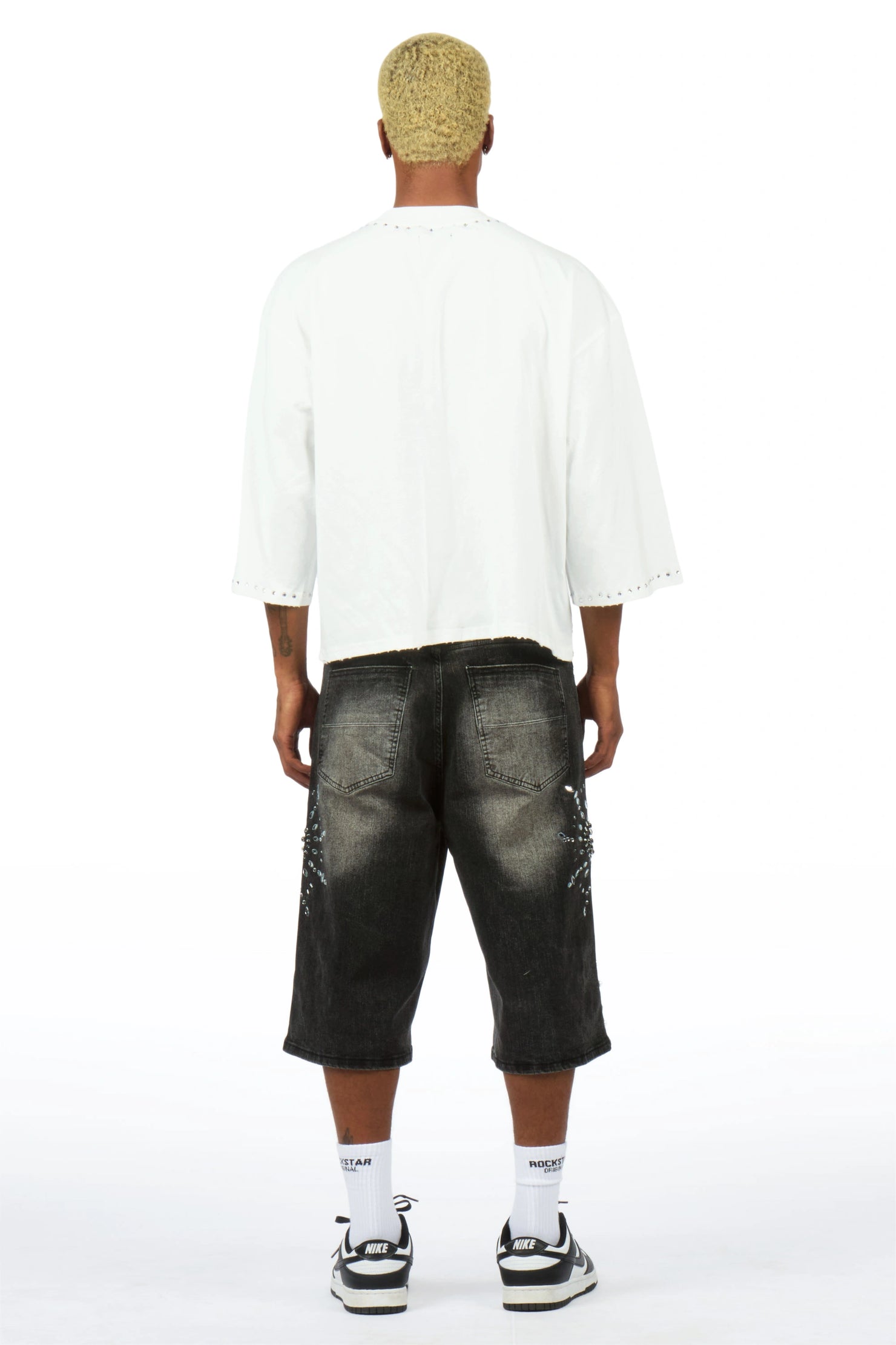 Tryst Grey Rhinestone T-Shirt Denim Jort Set