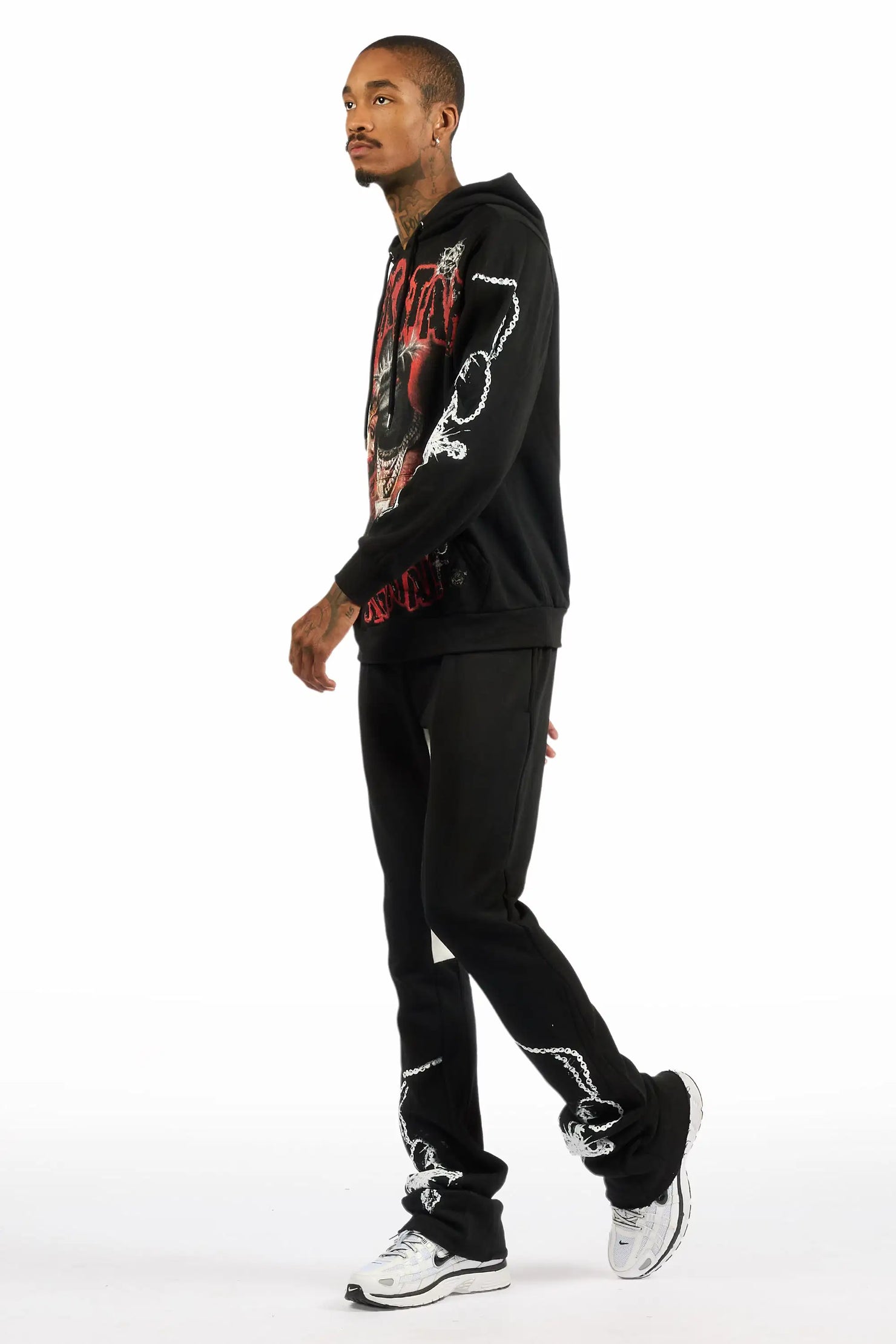 Vontae Black/Red Hoodie/Stacked Flare Track Set