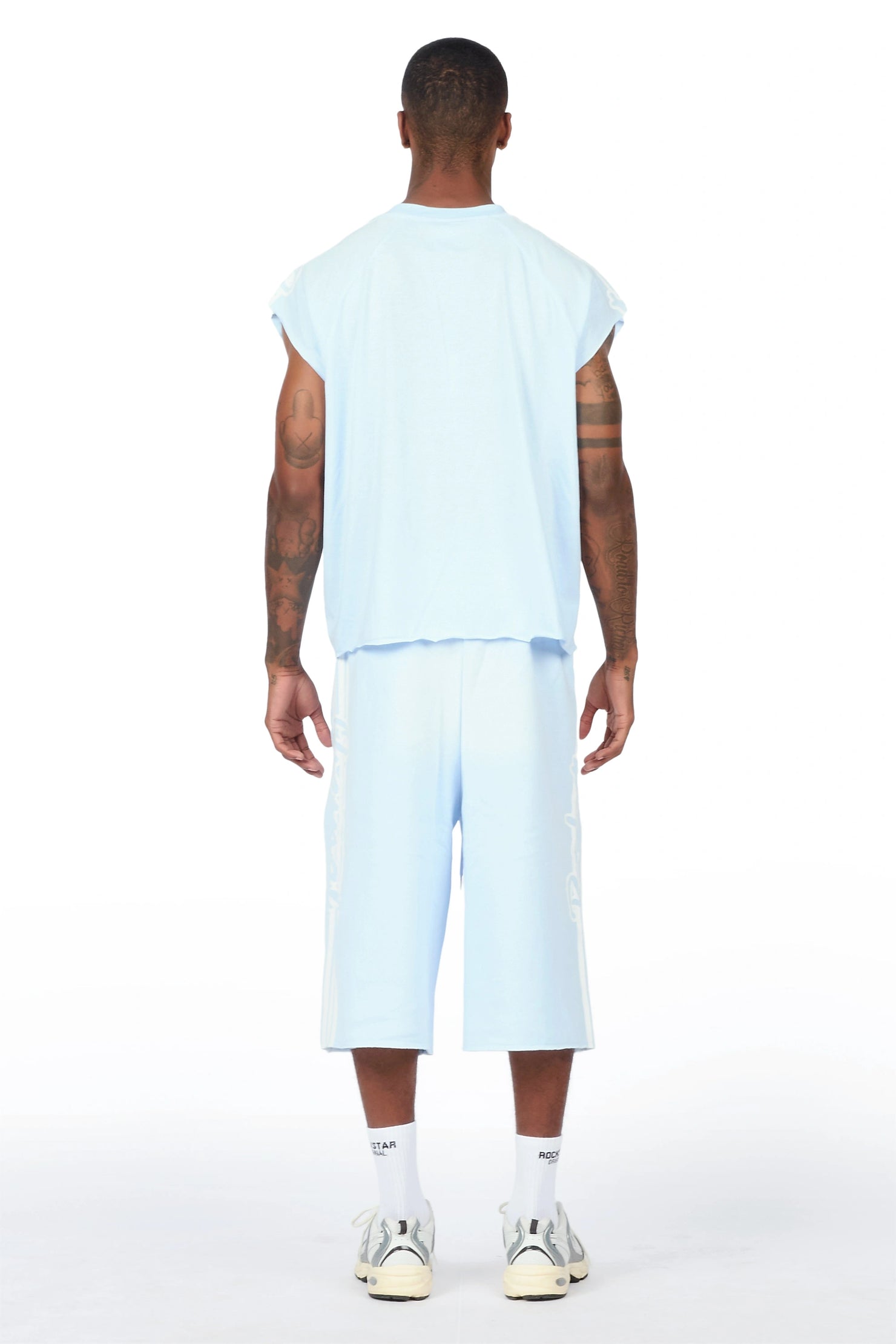 Osso Sky Blue Cut Sleeve T-Shirt Double Waisted Jort Set