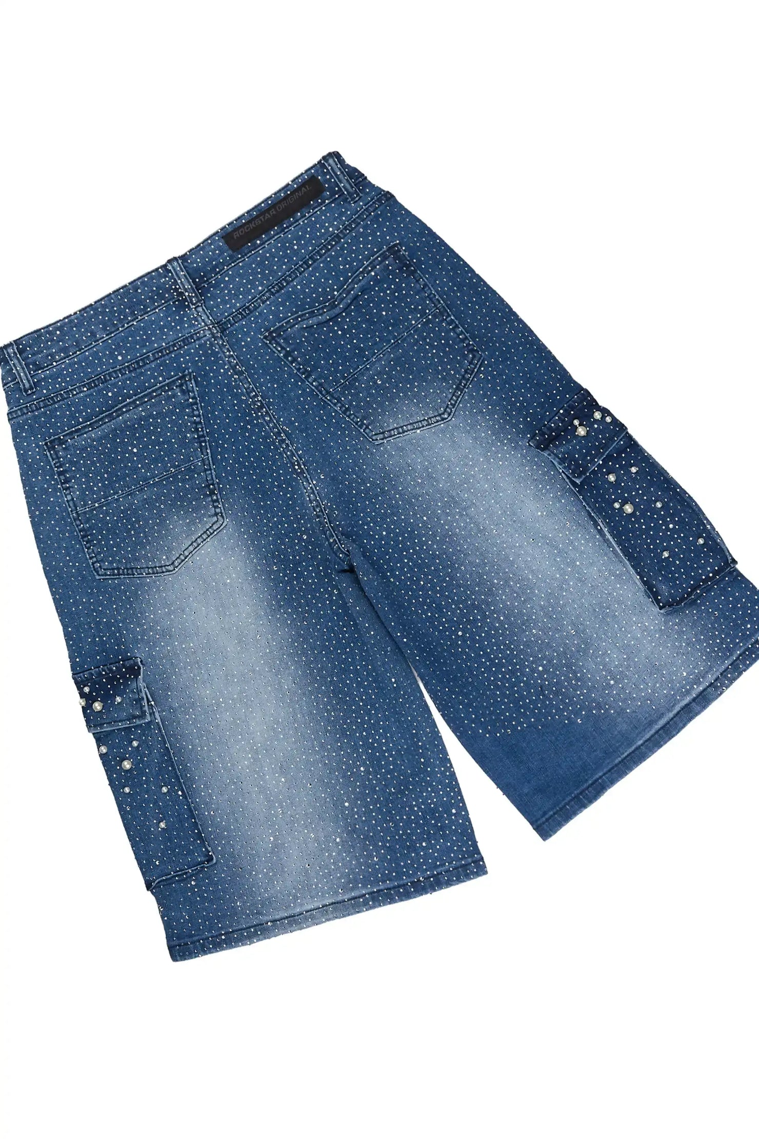 Sevyn White/Blue Rhinestone T-Shirt Denim Short Set