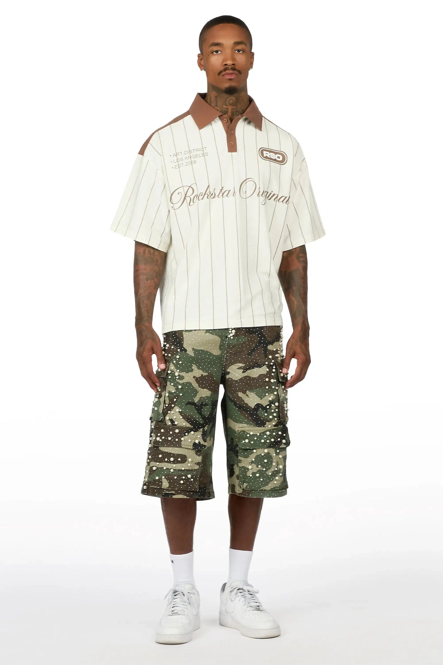 Semental Faded Camo Rhinestone Jort