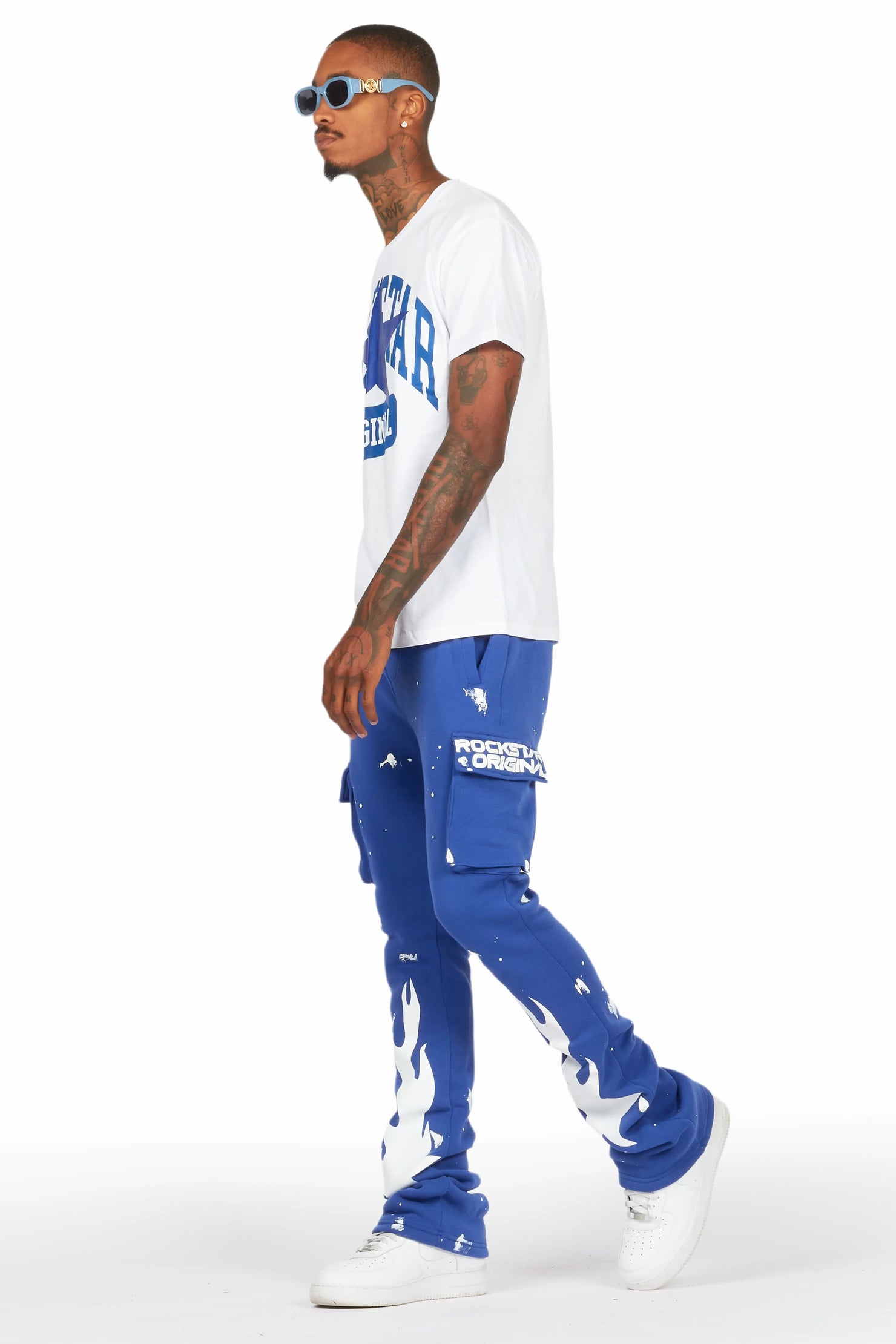 Mallor White/Royal T-Shirt/Cargo Stacked Track Set