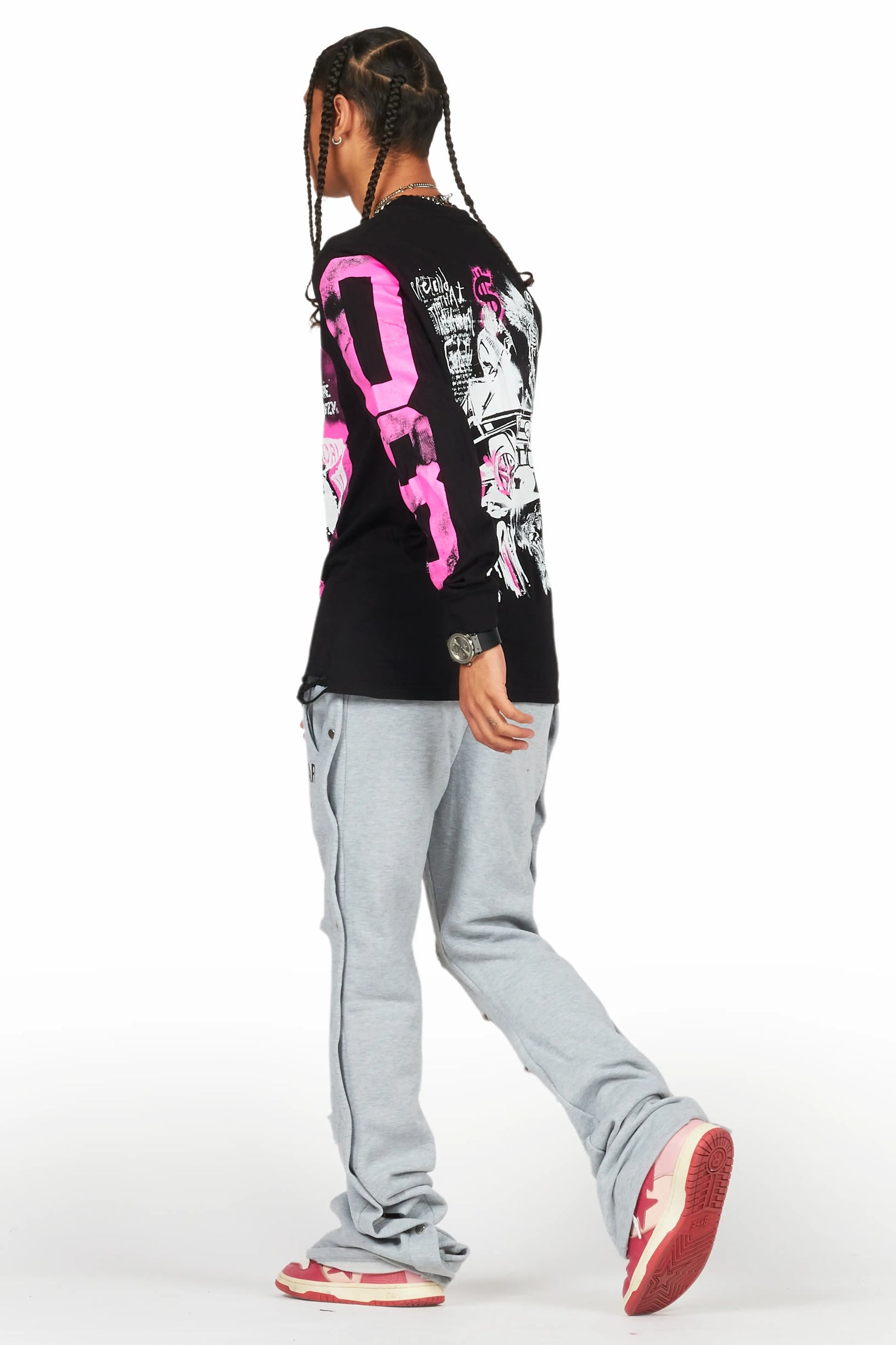 Chance Heather Grey Baggy Snap Button Pant