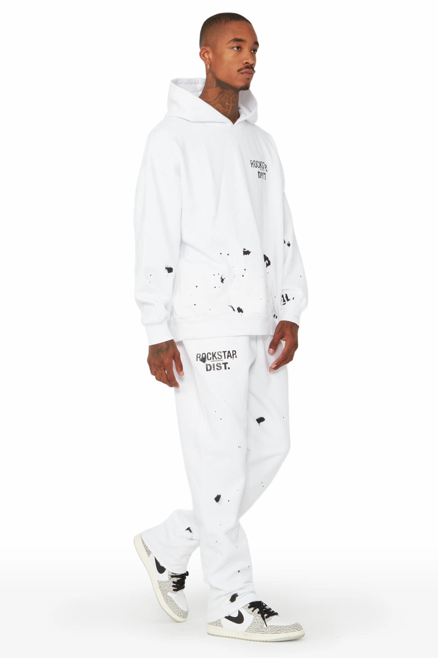 Raffer White Hoodie/Stacked Flare Track Set
