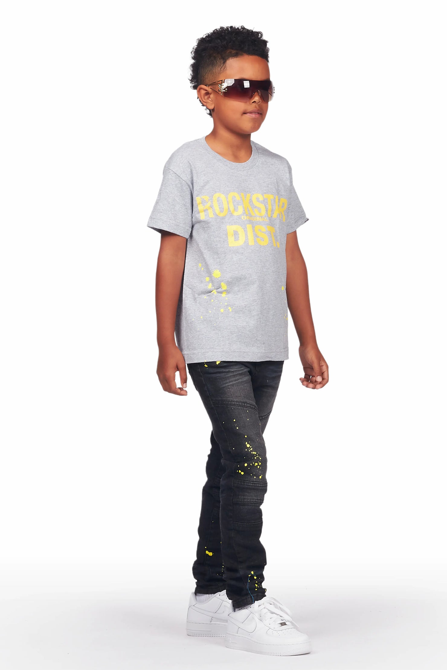 Boys Hamal Grey T-Shirt Skinny Biker Jean Set