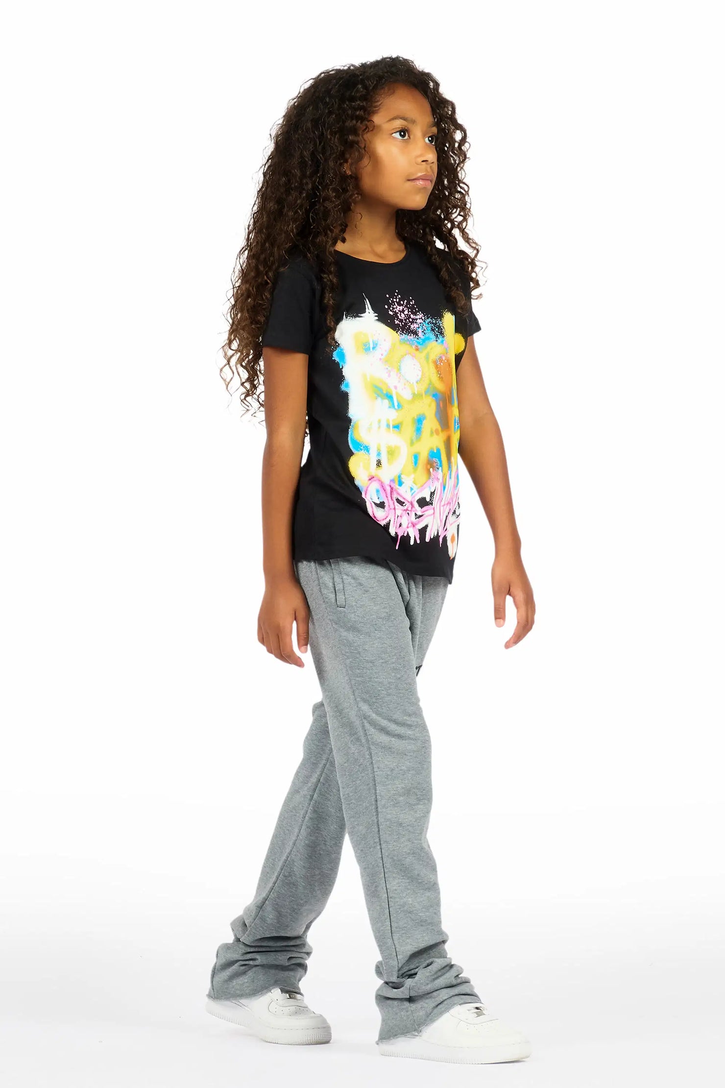 Girls Juliana Grey Stacked Flare Pant