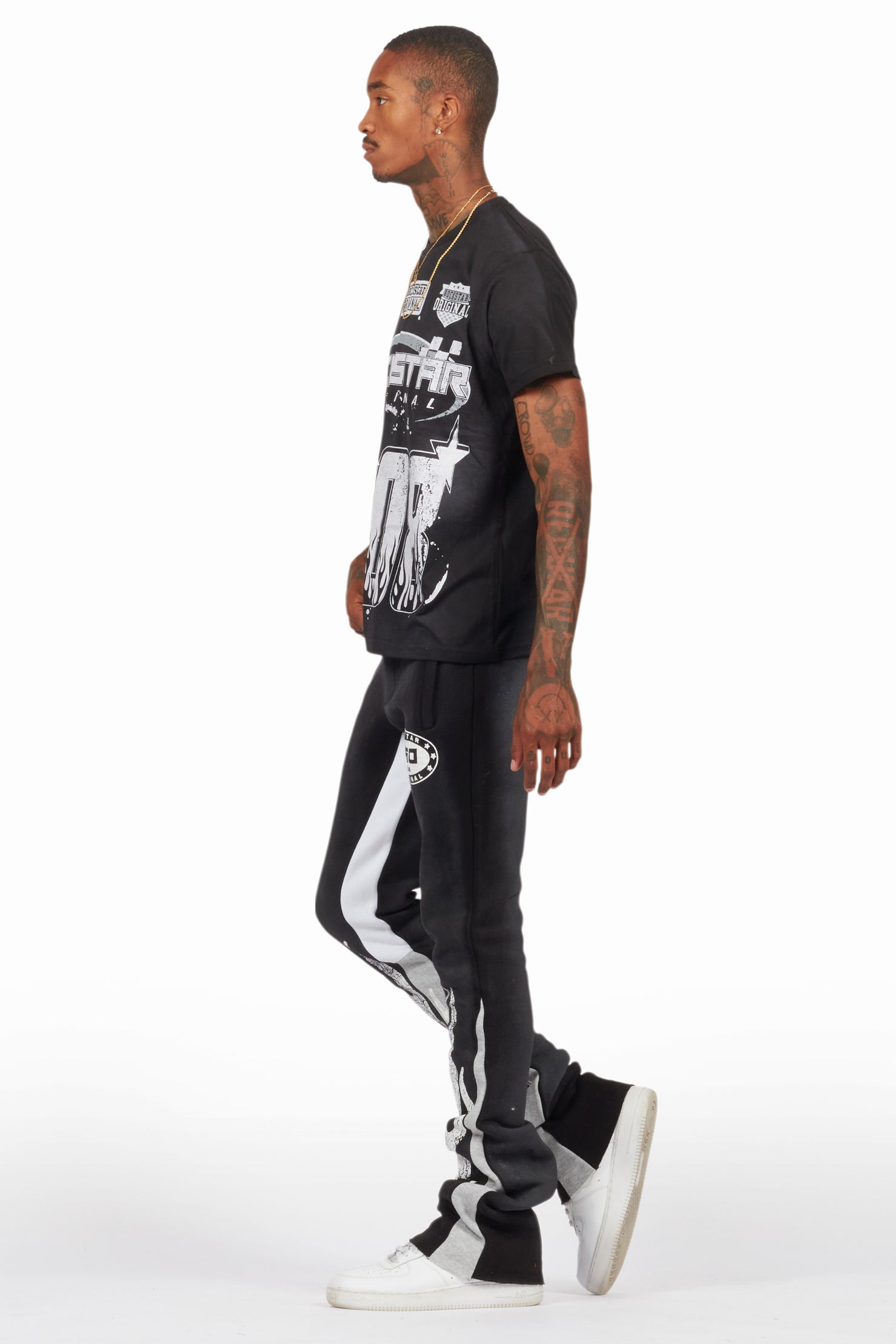 Amos Black T-Shirt/Stacked Flare Track Set