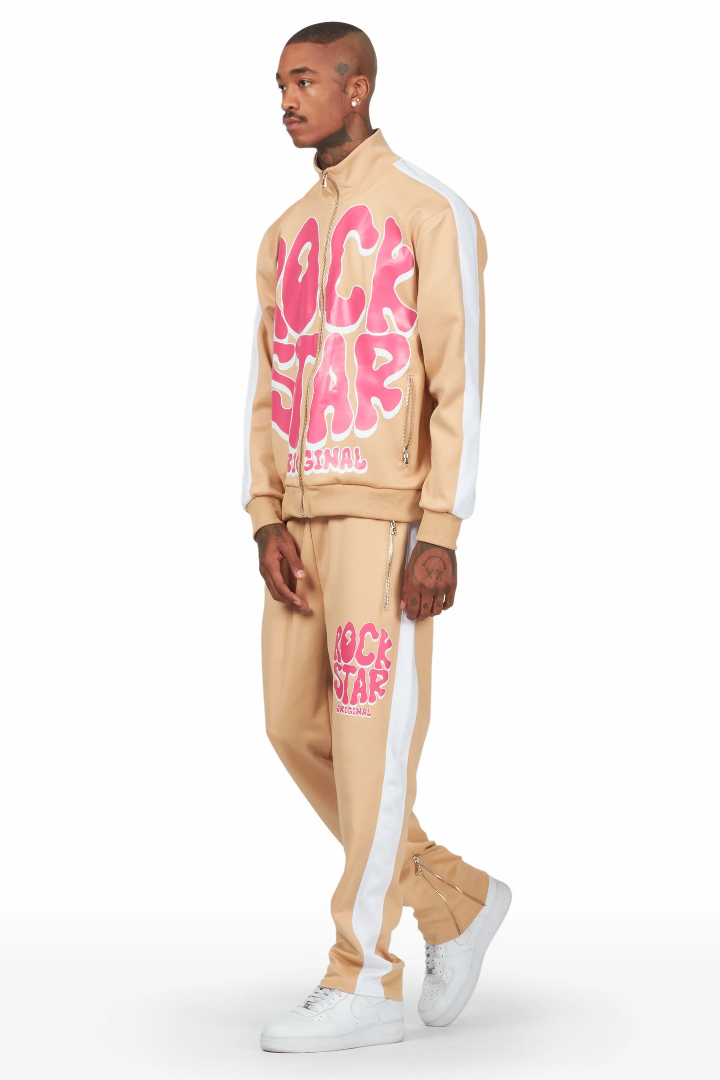 Warblen Beige Tricot Slim Fit Track Set