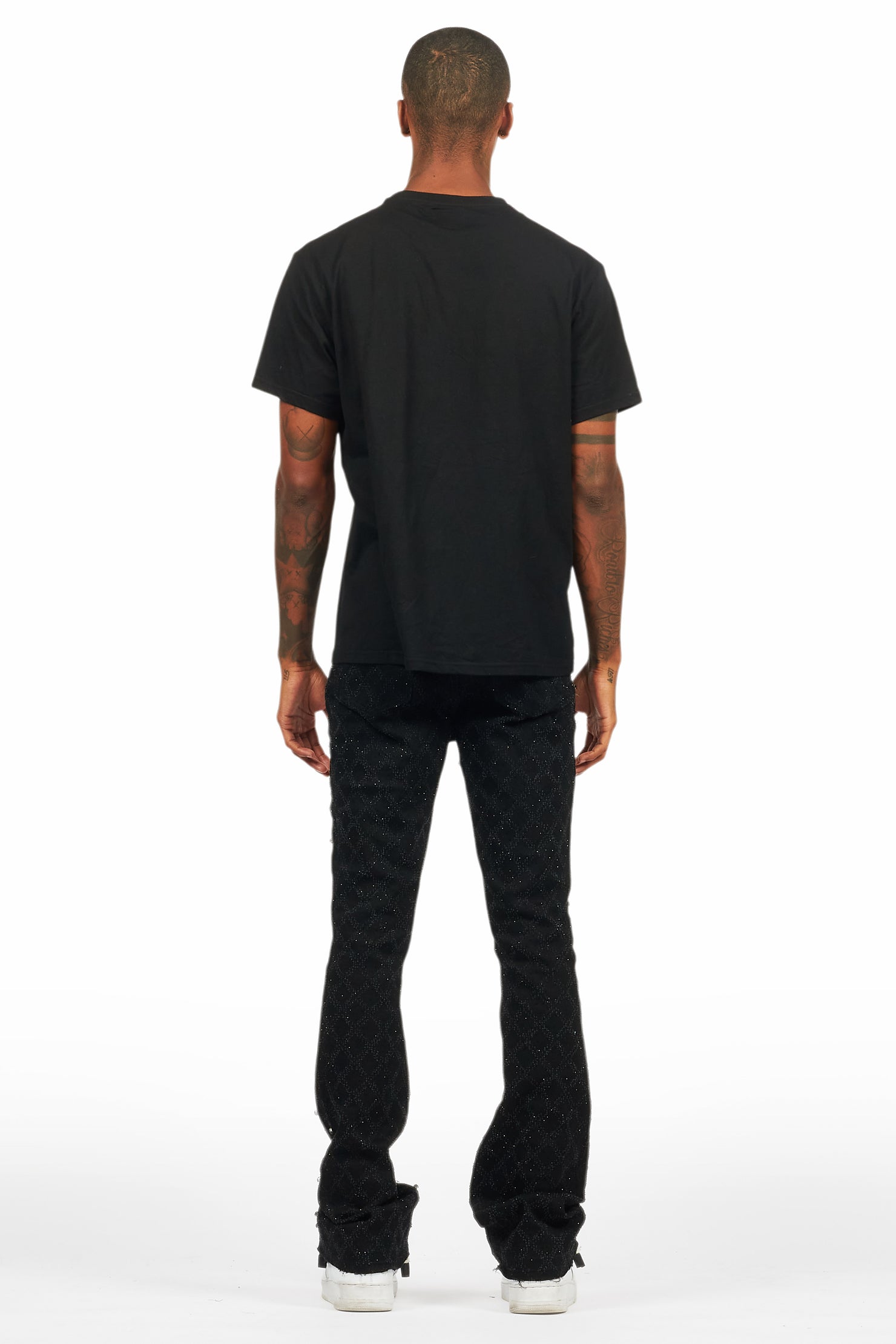 Glit Black Rhinestone Stacked Flare Jean