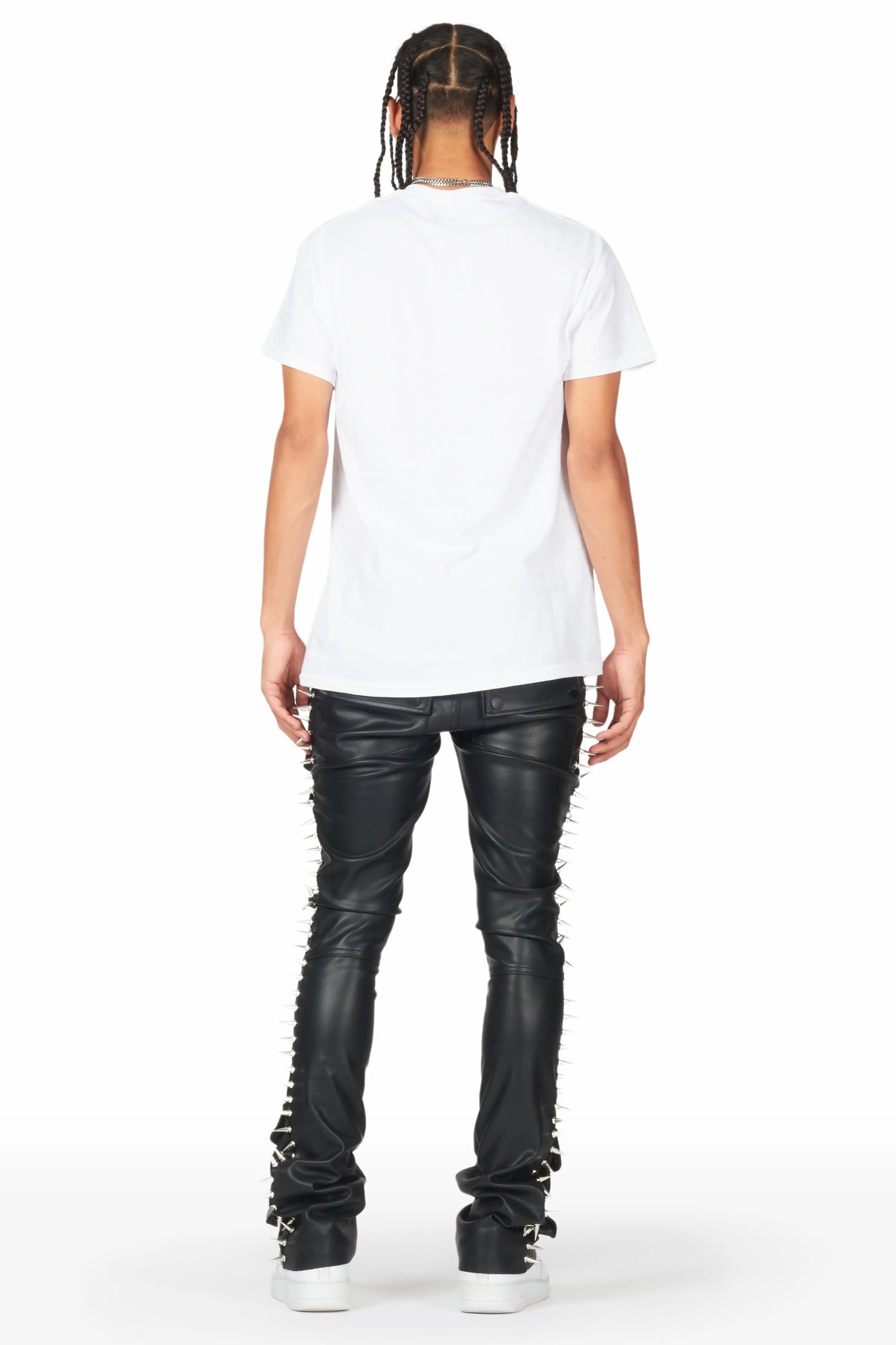 Leopold Black PU Stacked Flare Jean