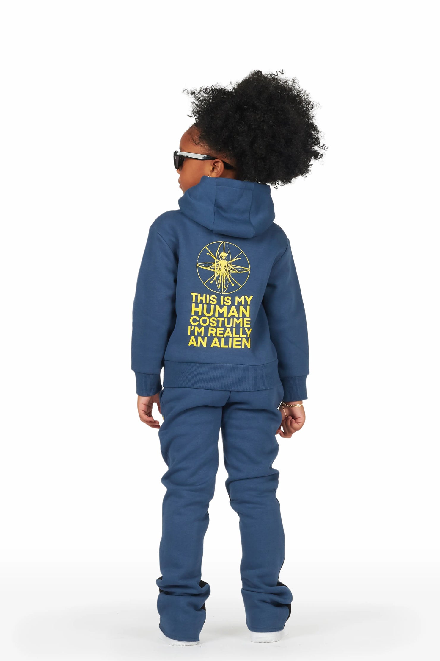 Girls Yadi Navy Hoodie Super Stacked Flare Track Set