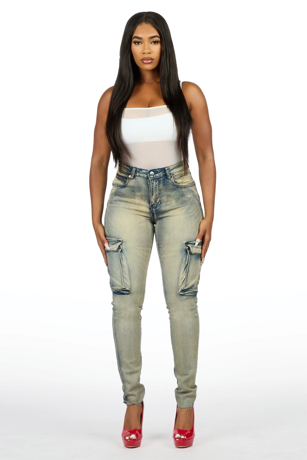 Kimwona Tinted Wash Cargo Skinny Jean