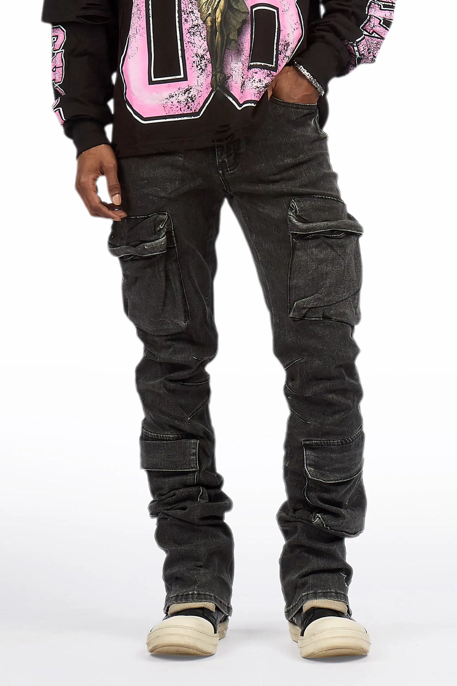 Titan Foil Stacked Flare Jean
