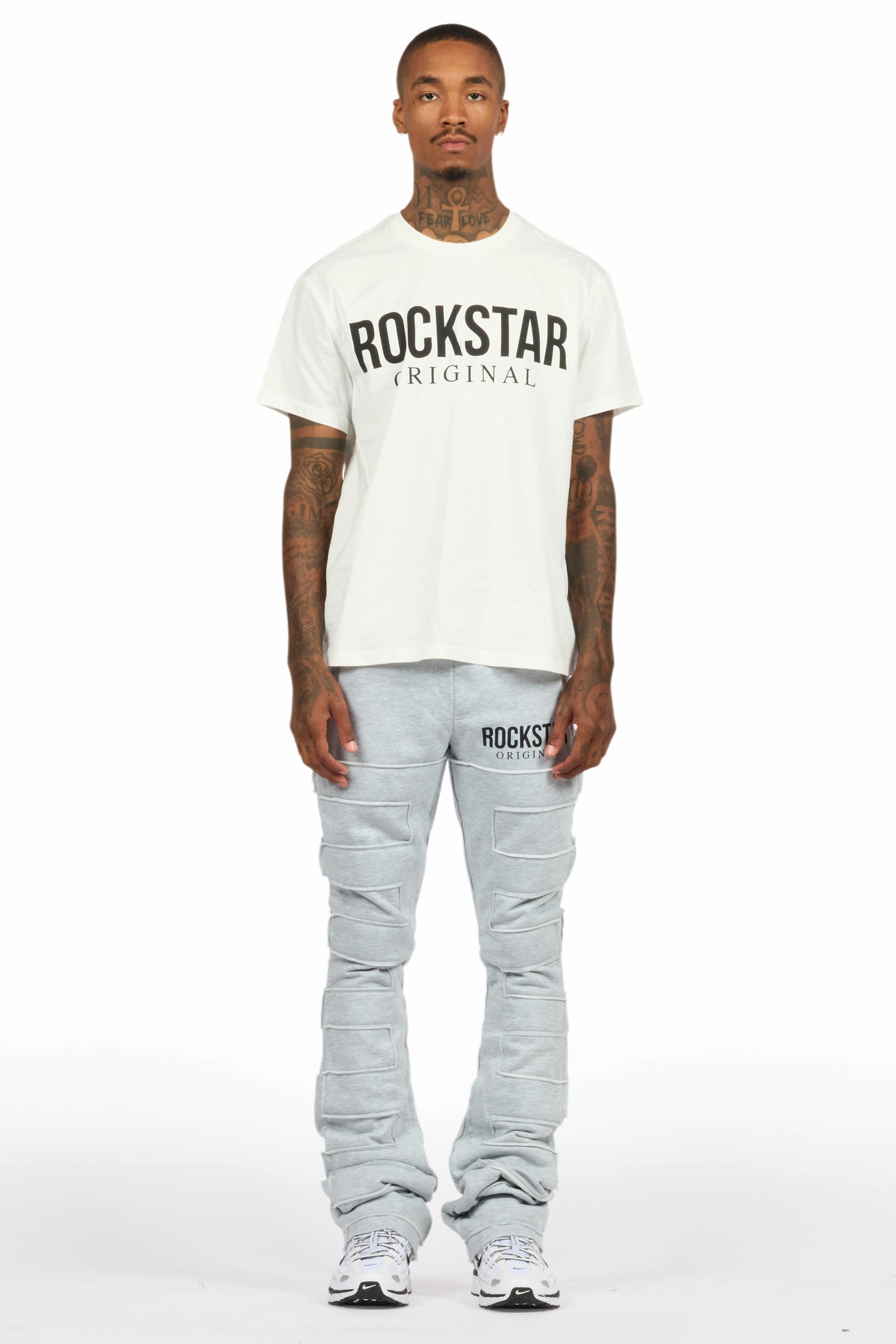 Emilio Heather Grey T-Shirt/Stacked Flare Track Set