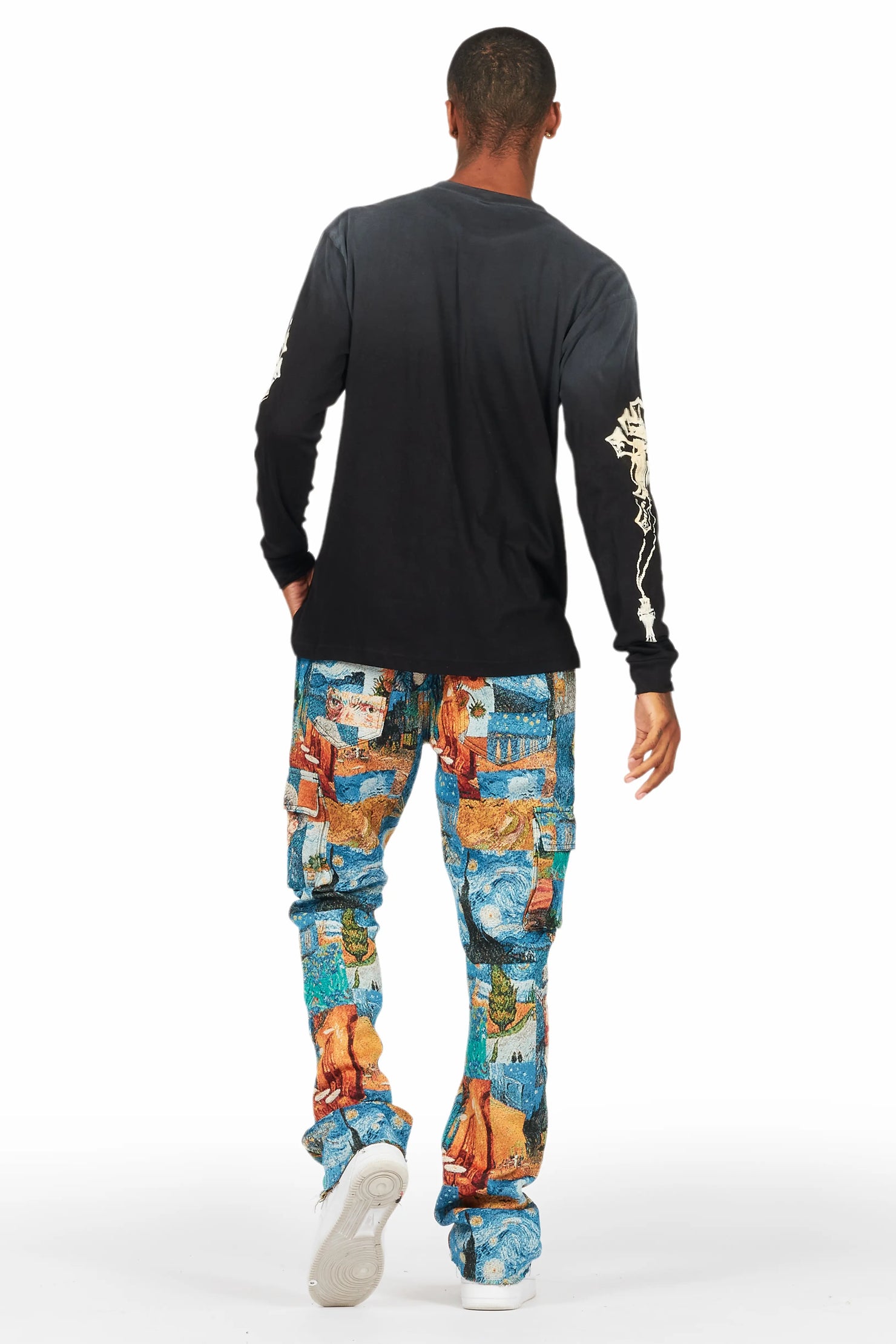 Zaire Blue Multi Tapestry Stacked Flare Jean