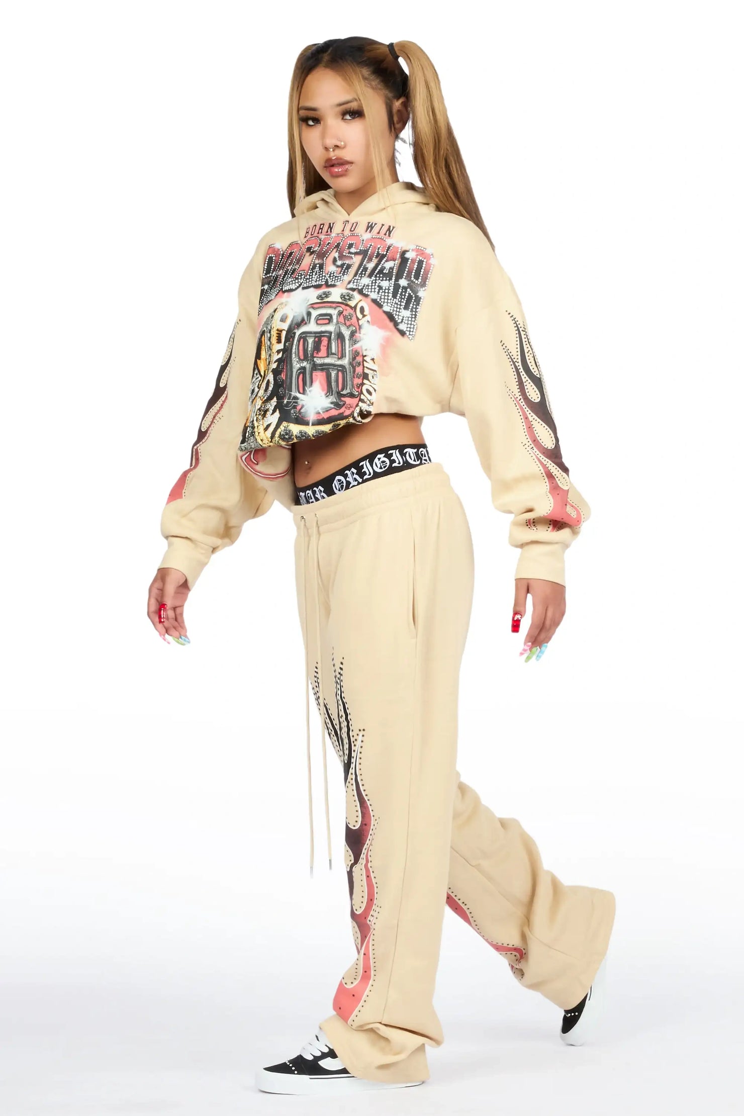 Sablet Beige Graphic Baggy Fit Track Set