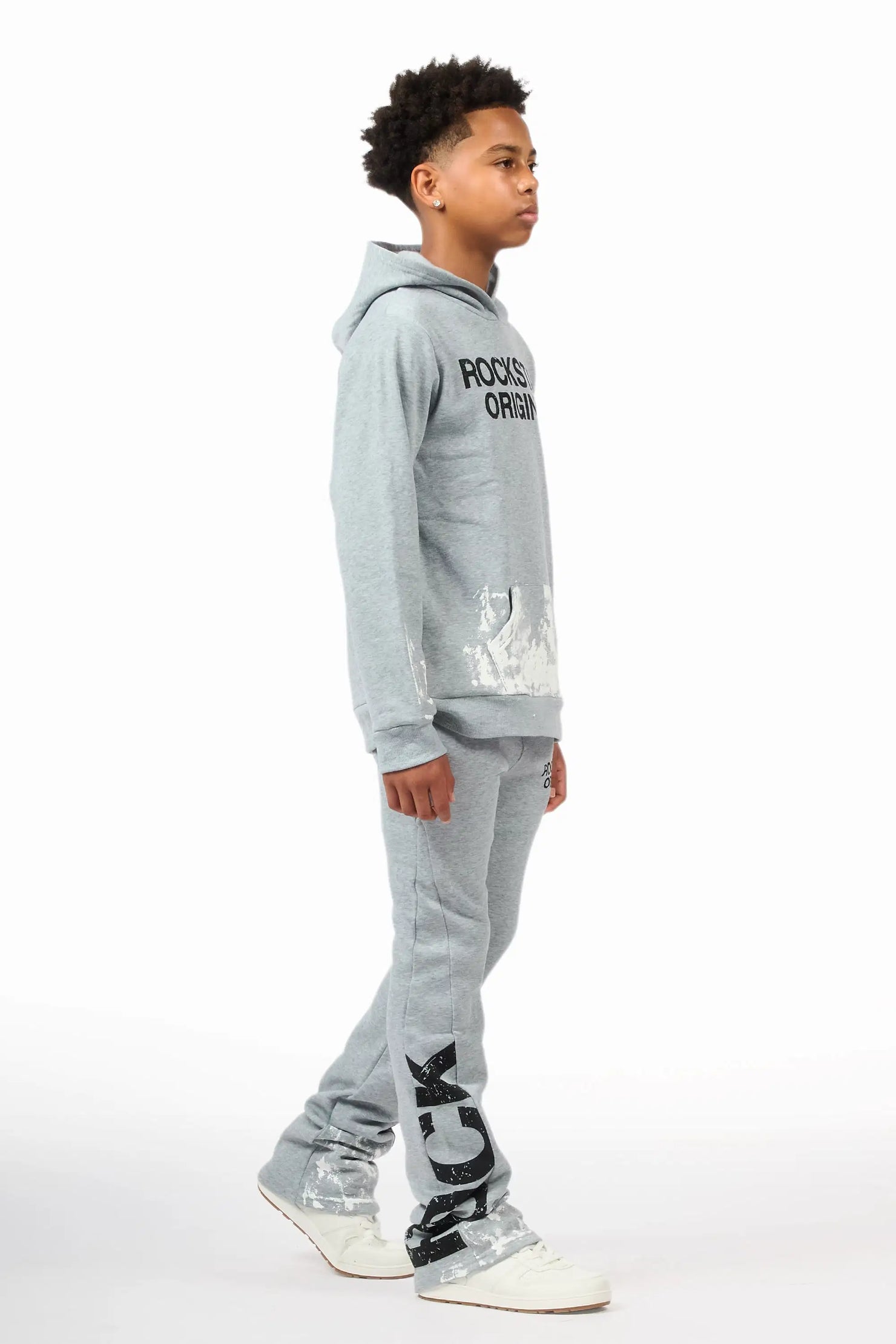 Boys Deniska Heather Grey/Black Hoodie Track Pant Set