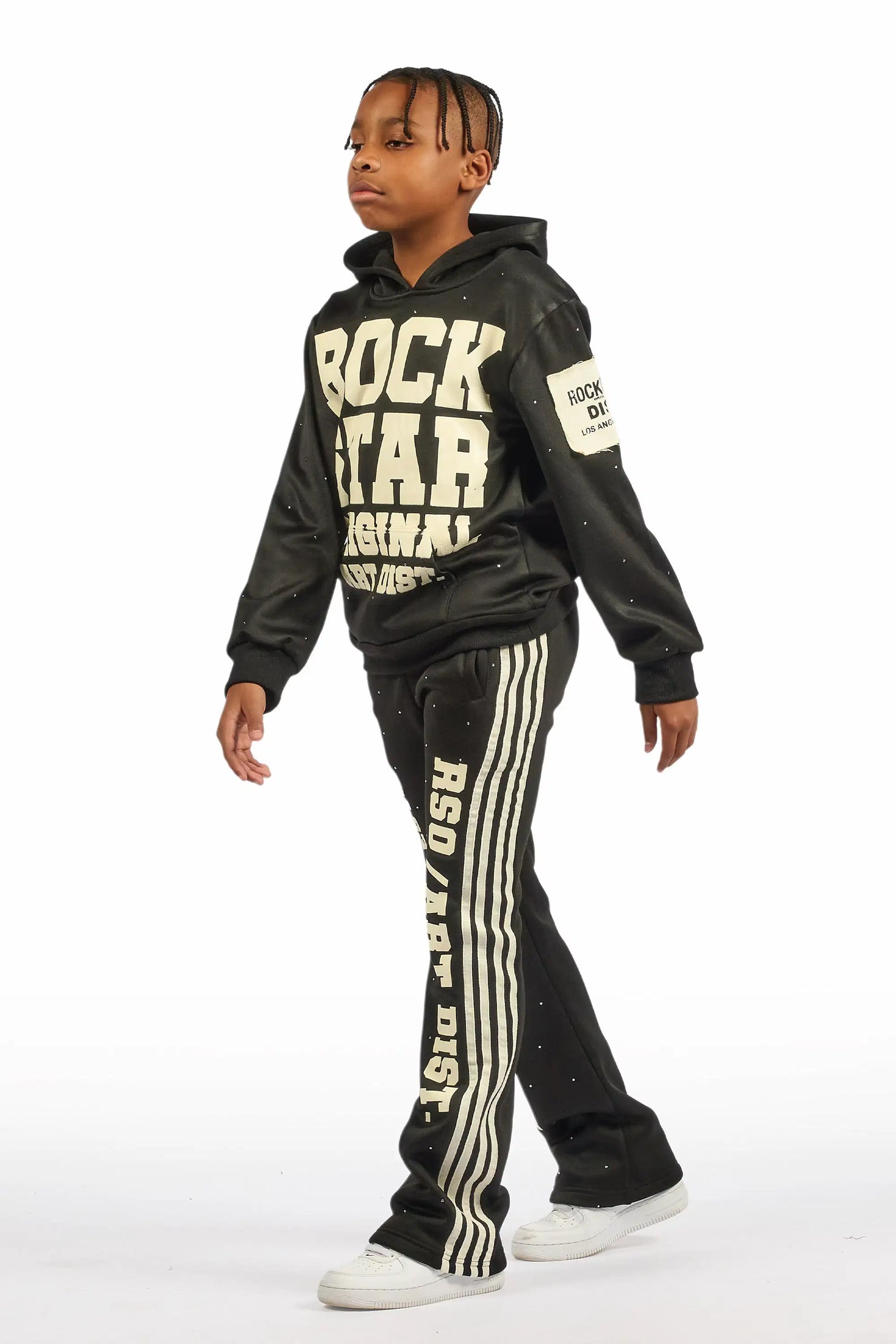 Boys Yulian Black Hoodie Stacked Track Pant Set