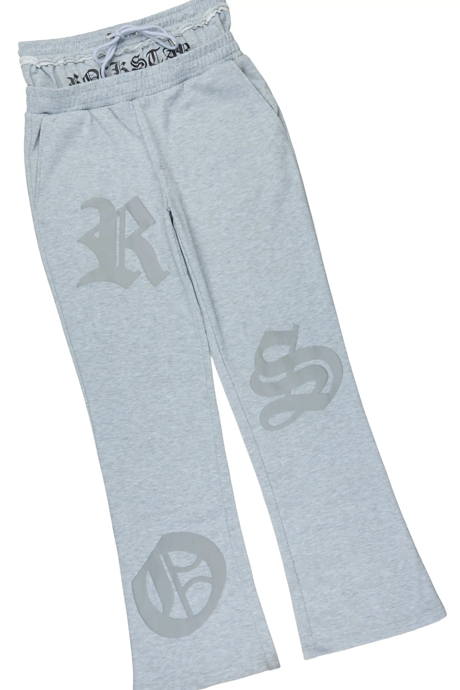 Burke Heather Grey Chenille Patch Boxy Tee/Double Waistband Pant Track Set