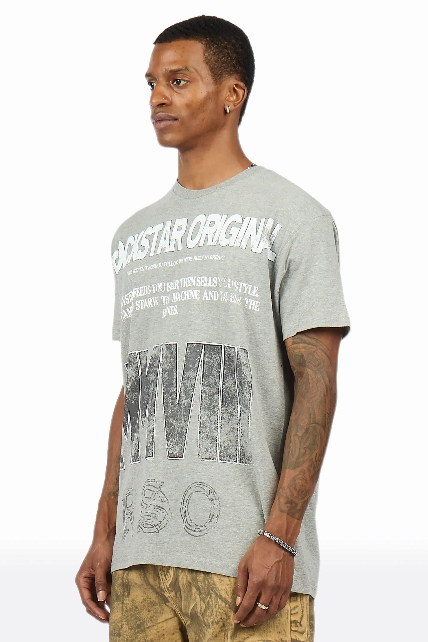 Caezor Grey Oversized Graphic T-Shirt