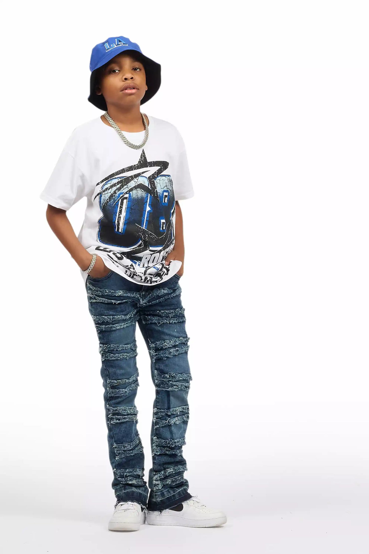 Boys Kastell White/Blue Graphic T-Shirt